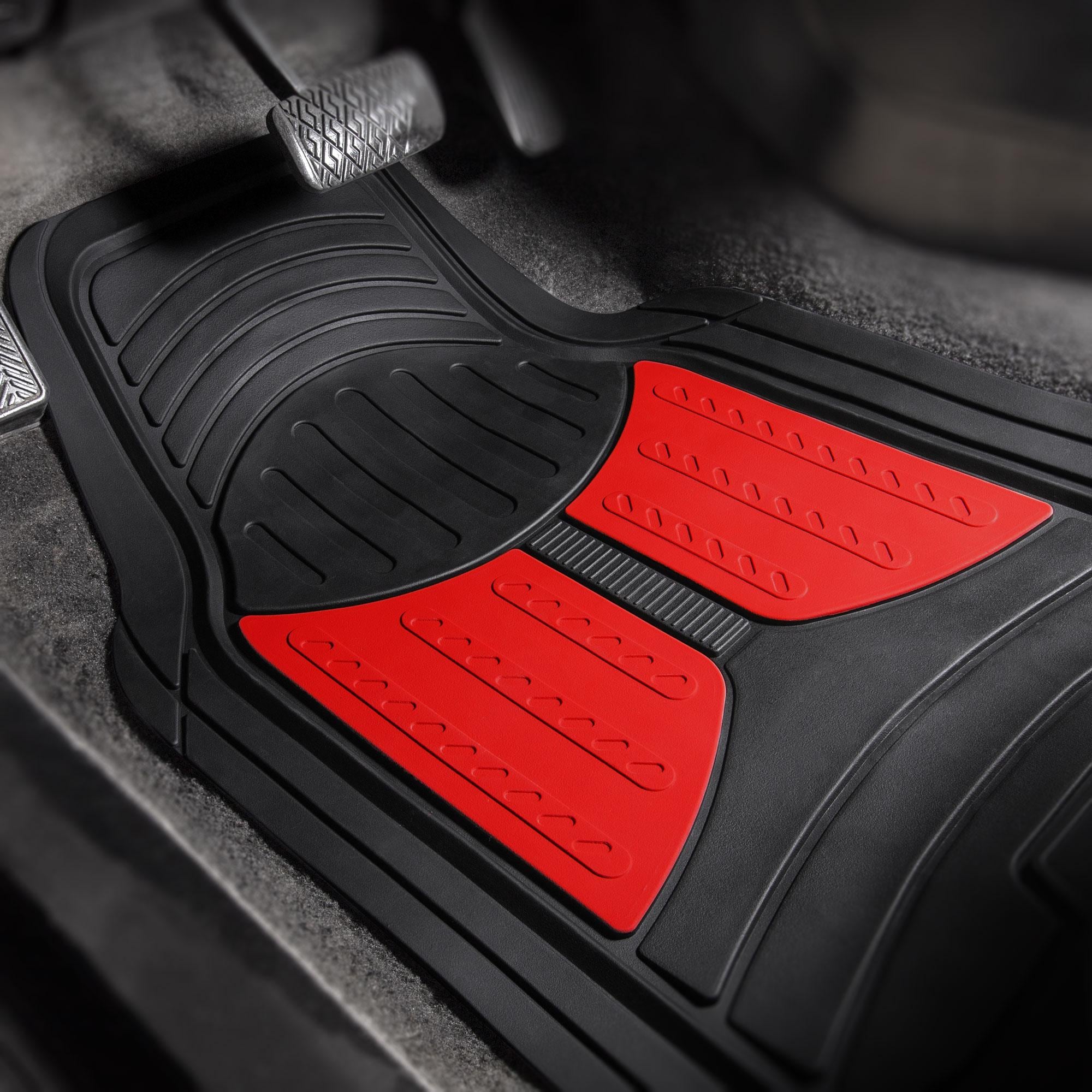 2-Piece Universal Car Floor Mats For Smart For Two (2004+) – Black & Red Carpet, UK Made