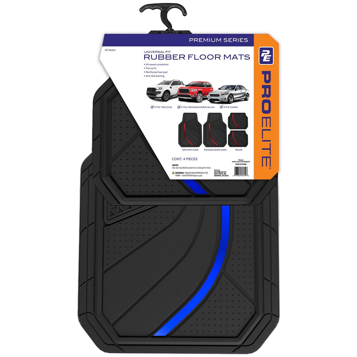 ProElite Black with Blue Stripe Plain Universal Floor Mat Set 82127AUI