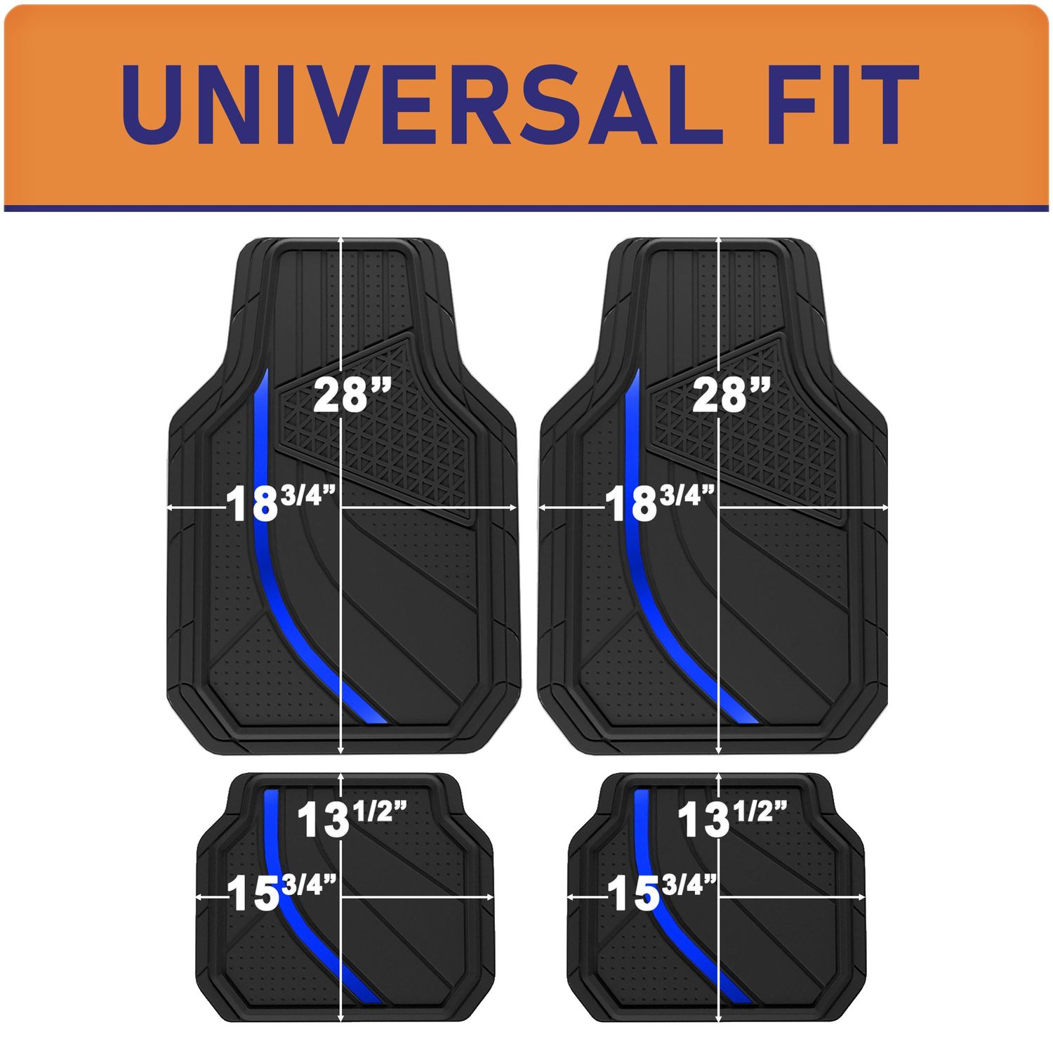 ProElite Black with Blue Stripe Plain Universal Floor Mat Set 82127AUI
