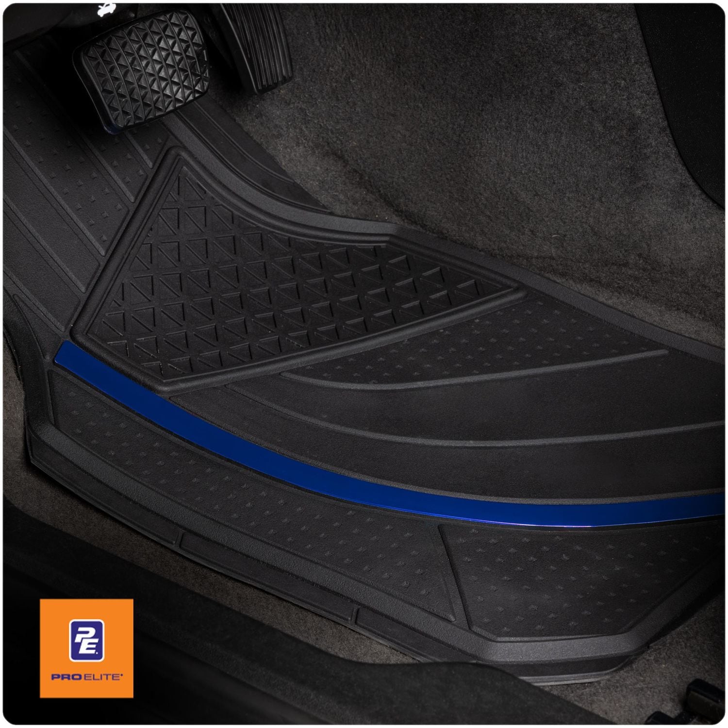 ProElite Black with Blue Stripe Plain Universal Floor Mat Set 82127AUI
