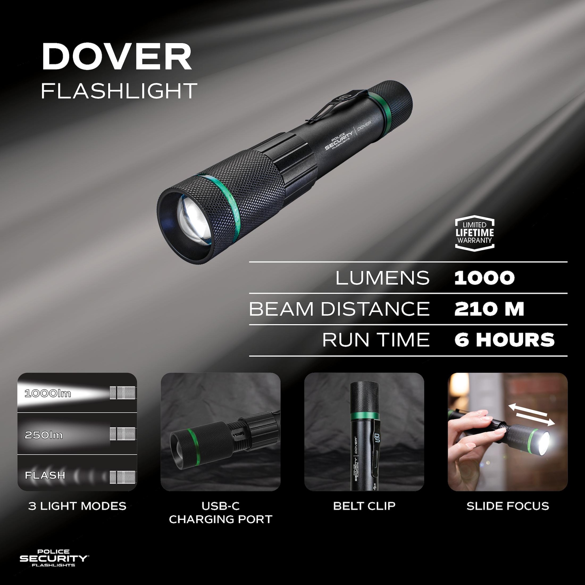 Police Security Dover Rechargeable Flashlight