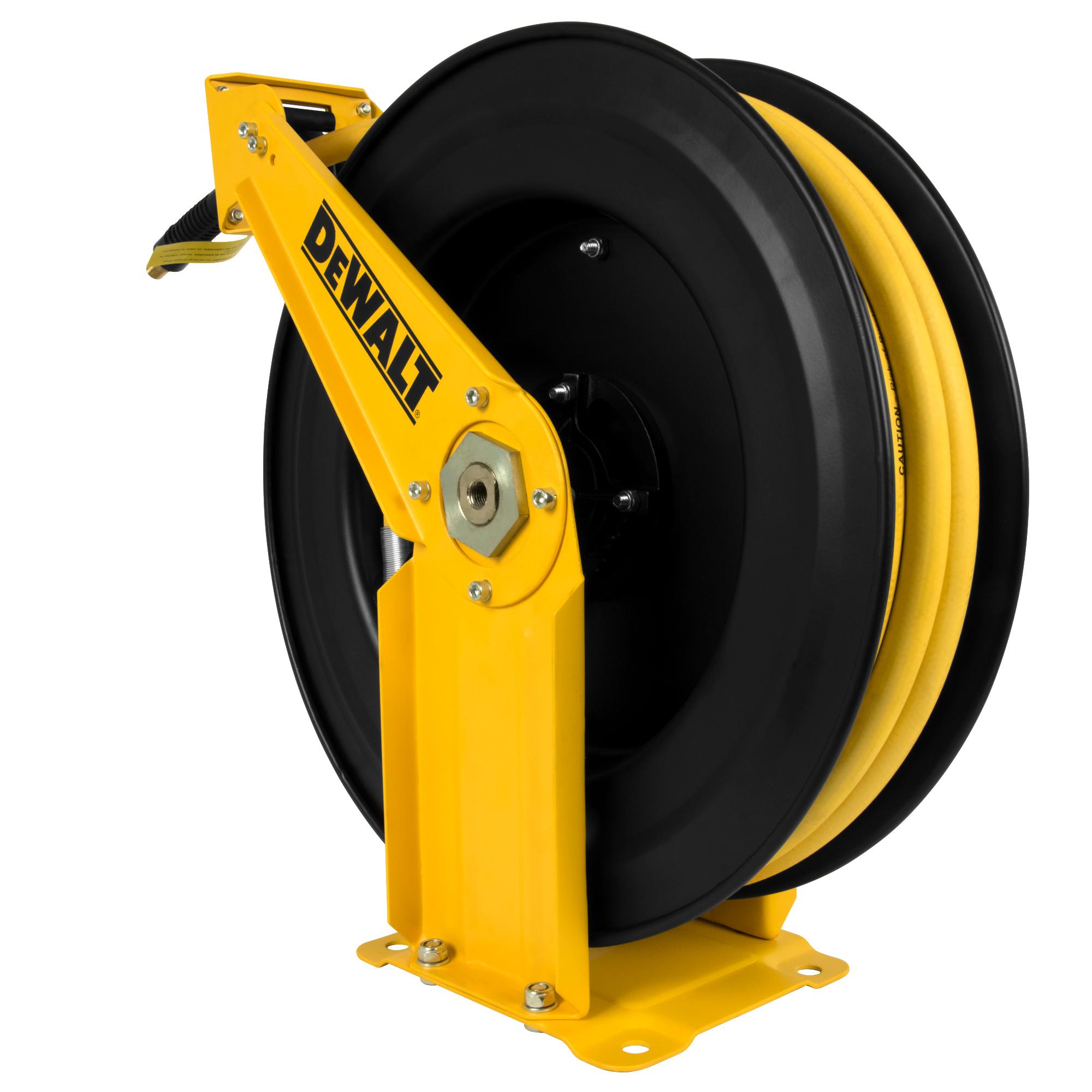 Ecomax 3/8" X 50 Ft Retractable Air Hose Reel – Auto Rewind, Any-Length Lock, 180° Swivel, 348 PSI Max, Black & Red