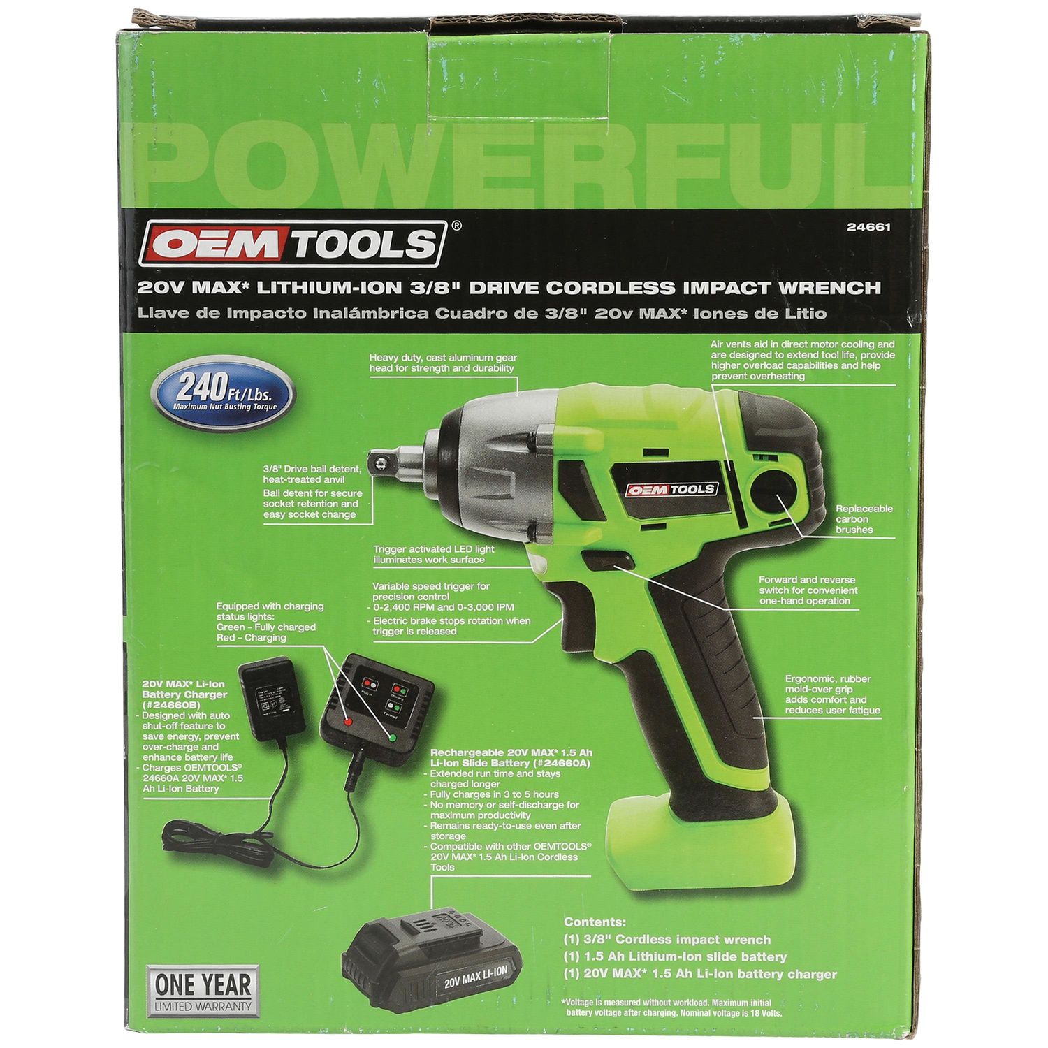 OEMTOOLS 3/8in Drive 20 Volt Lithium Ion Cordless Impact Wrench