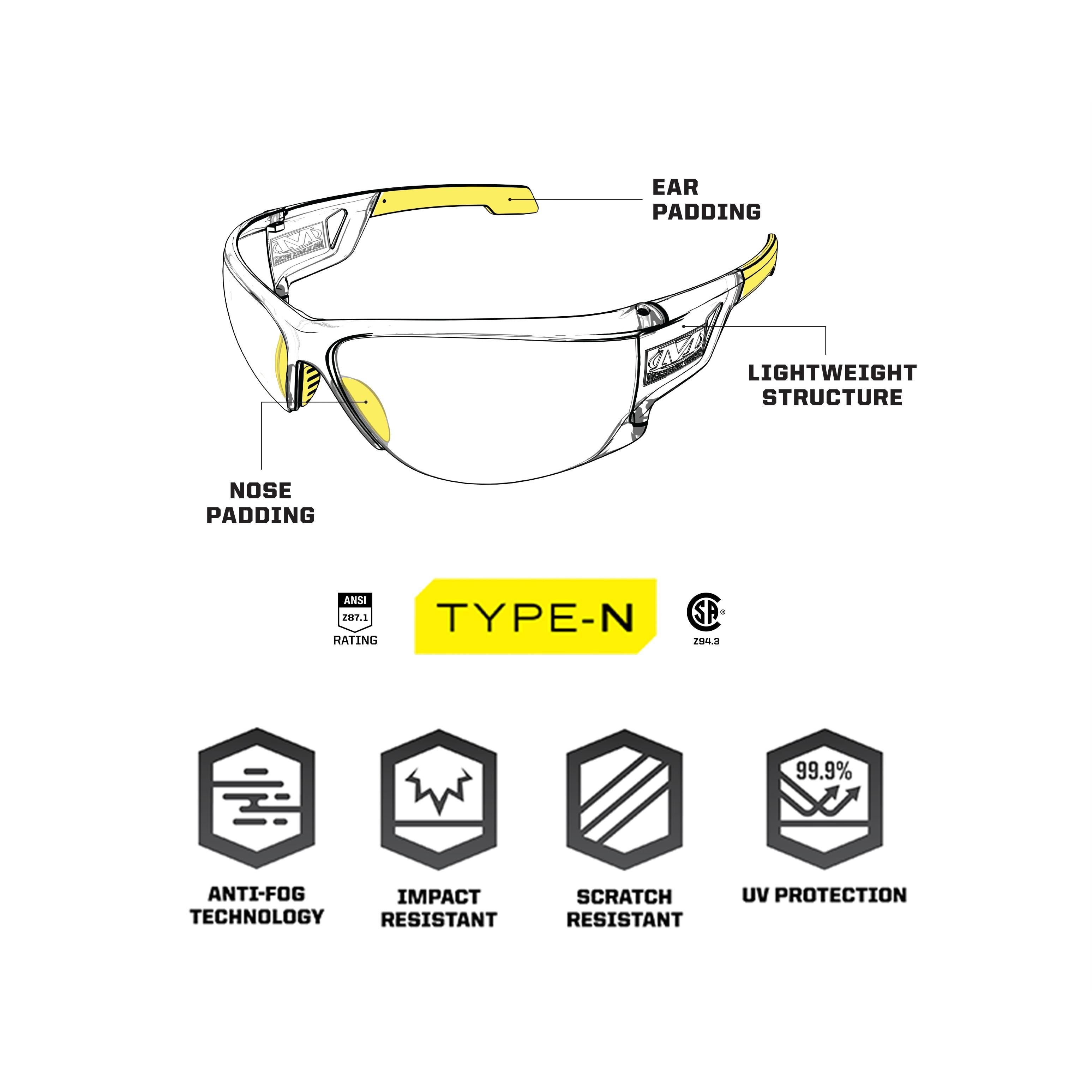 Mechanix Wear Clear Lens and Frame, Type-N, One Size and Vision