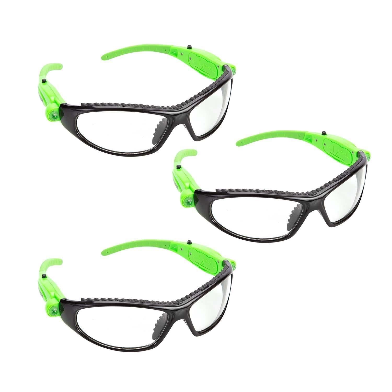 OEMTOOLS Black and Green Safety Glasses 3 Pack with LED and