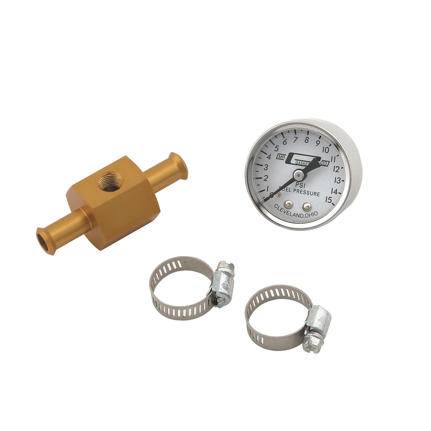 Mr Gasket 1 1/2in 0-15 PSI Fuel Pressure Gauge with Inline Adapter for Cadillac Series 90