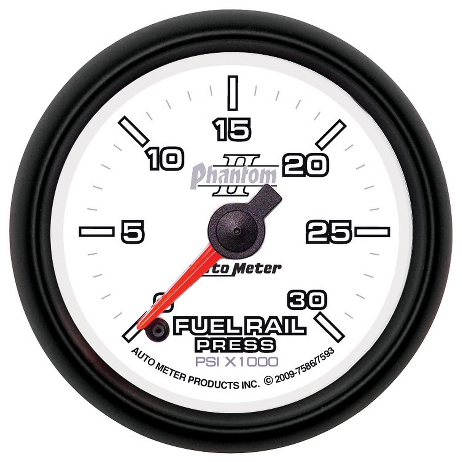 AutoMeter Phantom II 1.69 in White 0 PSI to 30000 PSI Fuel Pressure Gauge for Yugo