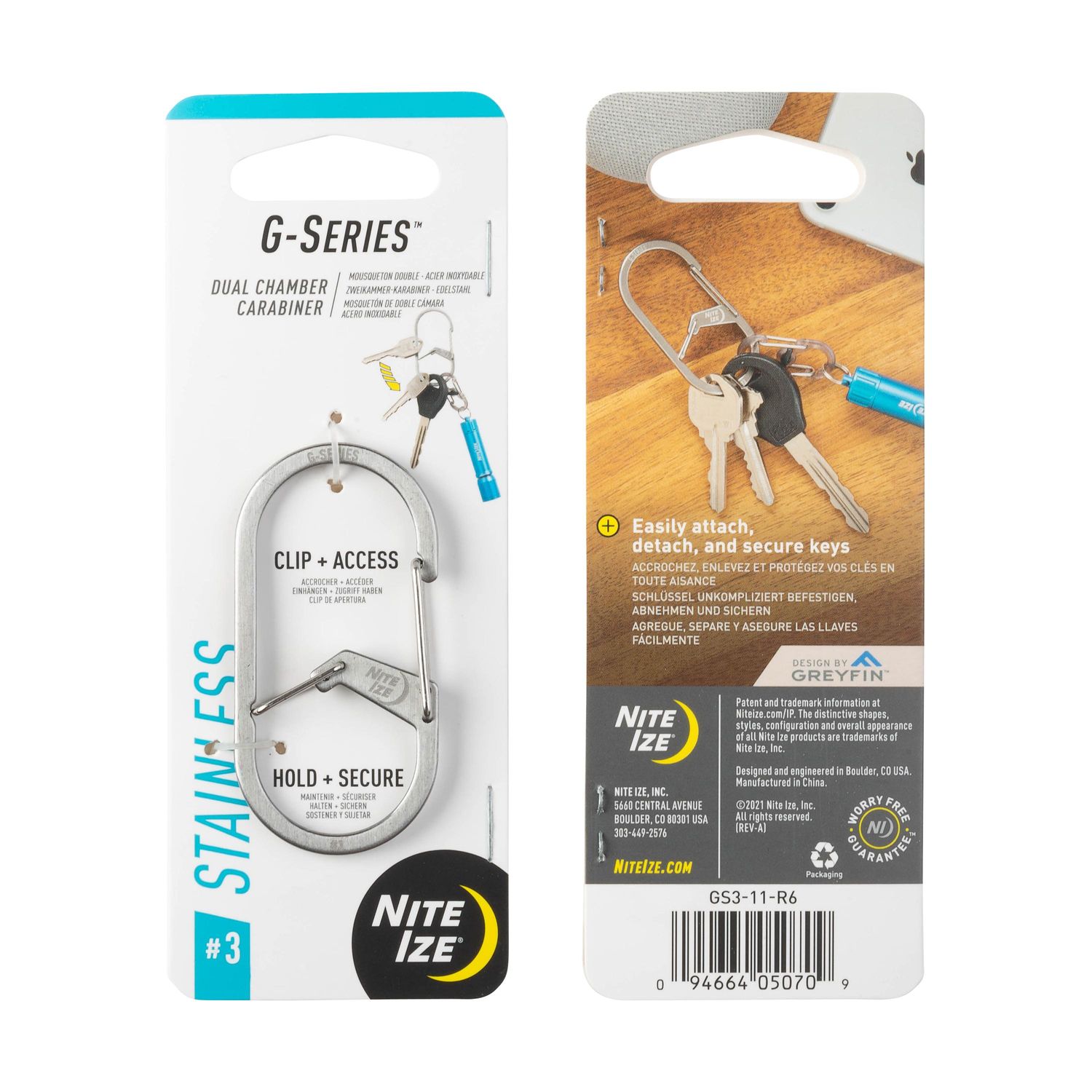 Nite Ize No.3 Steel G-Series Stainless Dual Chamber Carabiner