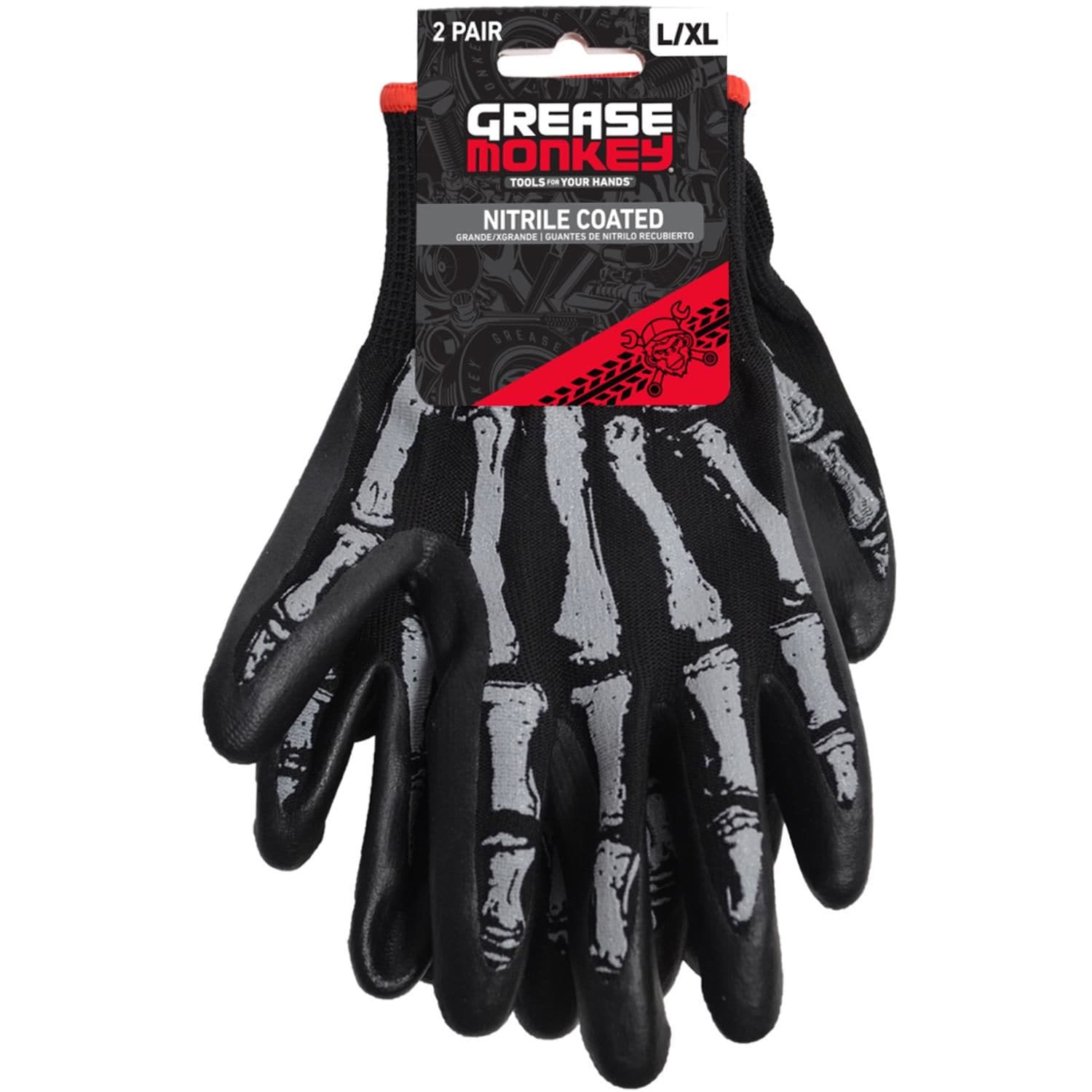 Grease Monkey Bones Foam Nitrile Coated-Knit Gloves, Large/X-Large