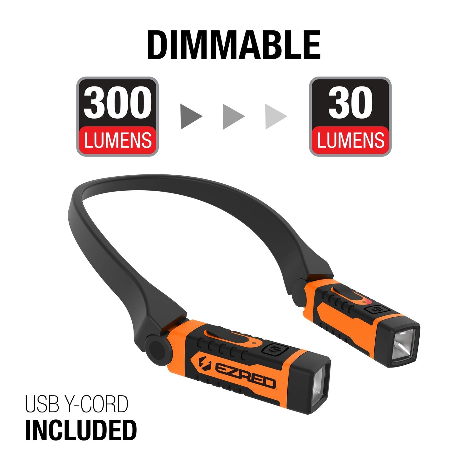 EZ Red 300 Lumens Orange Rechargeable LED Neck Light, USB Charge