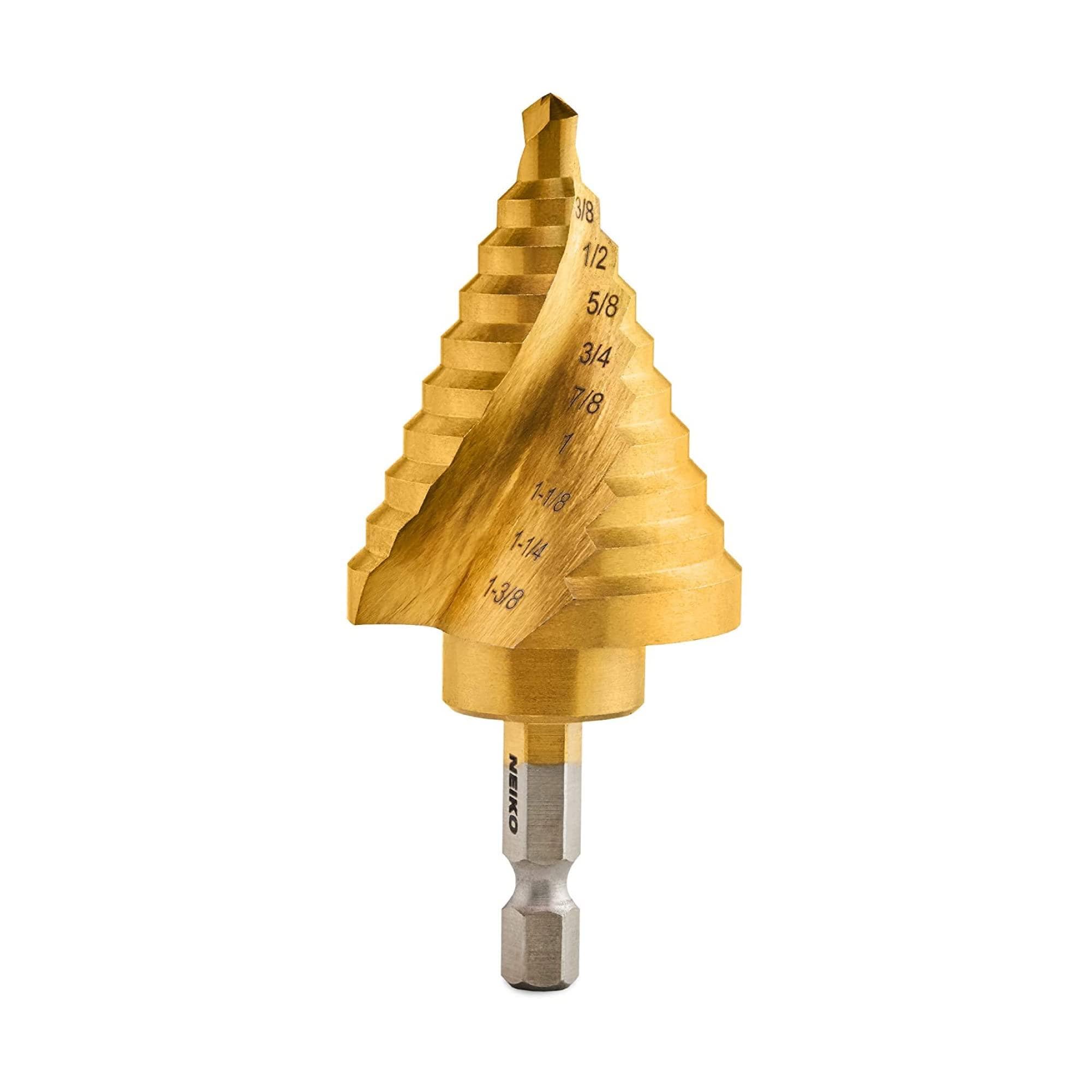 NEIKO 1/4in to 1-3/8in HSS Titanium Coated, Spiral Grooved, Quick