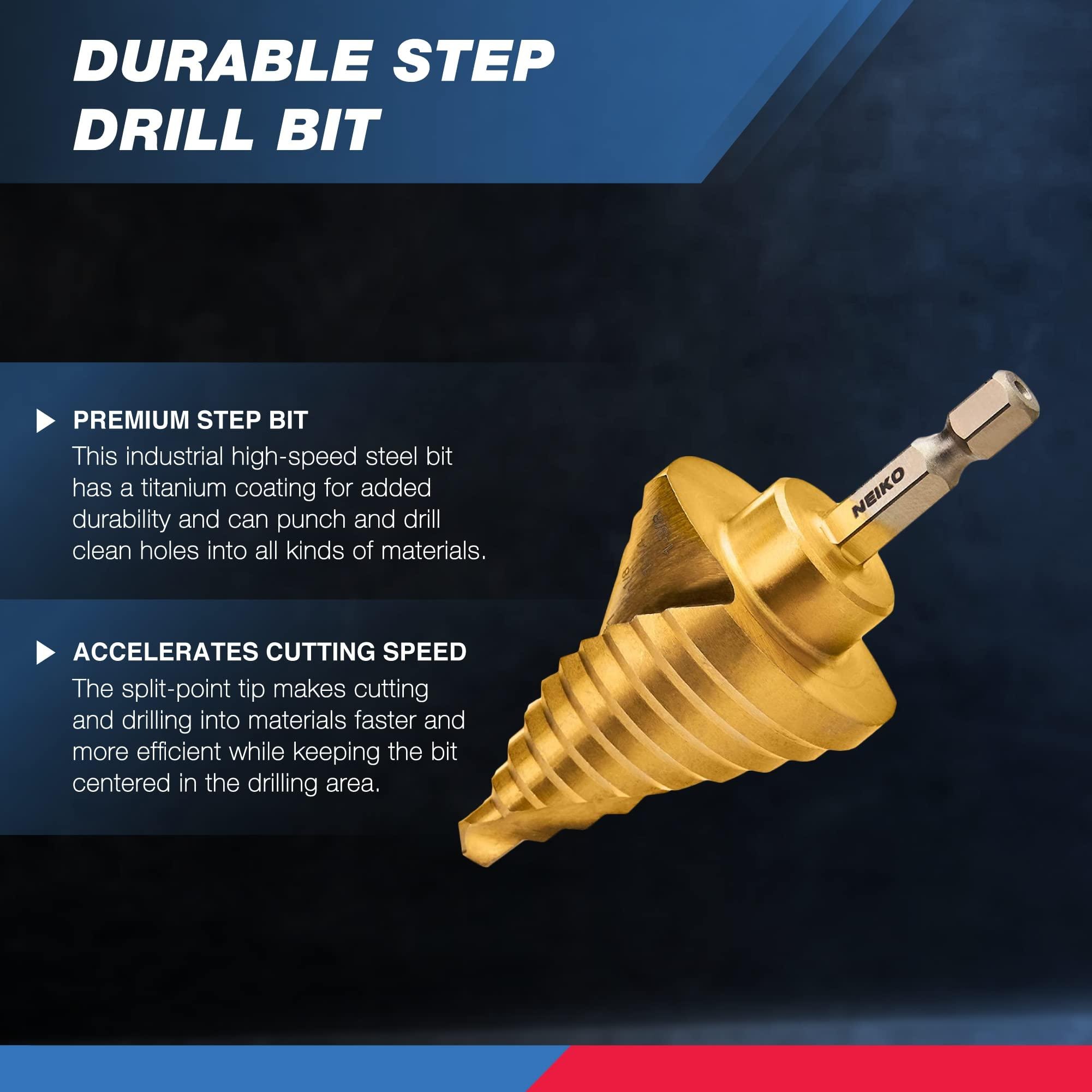NEIKO 1/4in to 1-3/8in HSS Titanium Coated, Spiral Grooved, Quick
