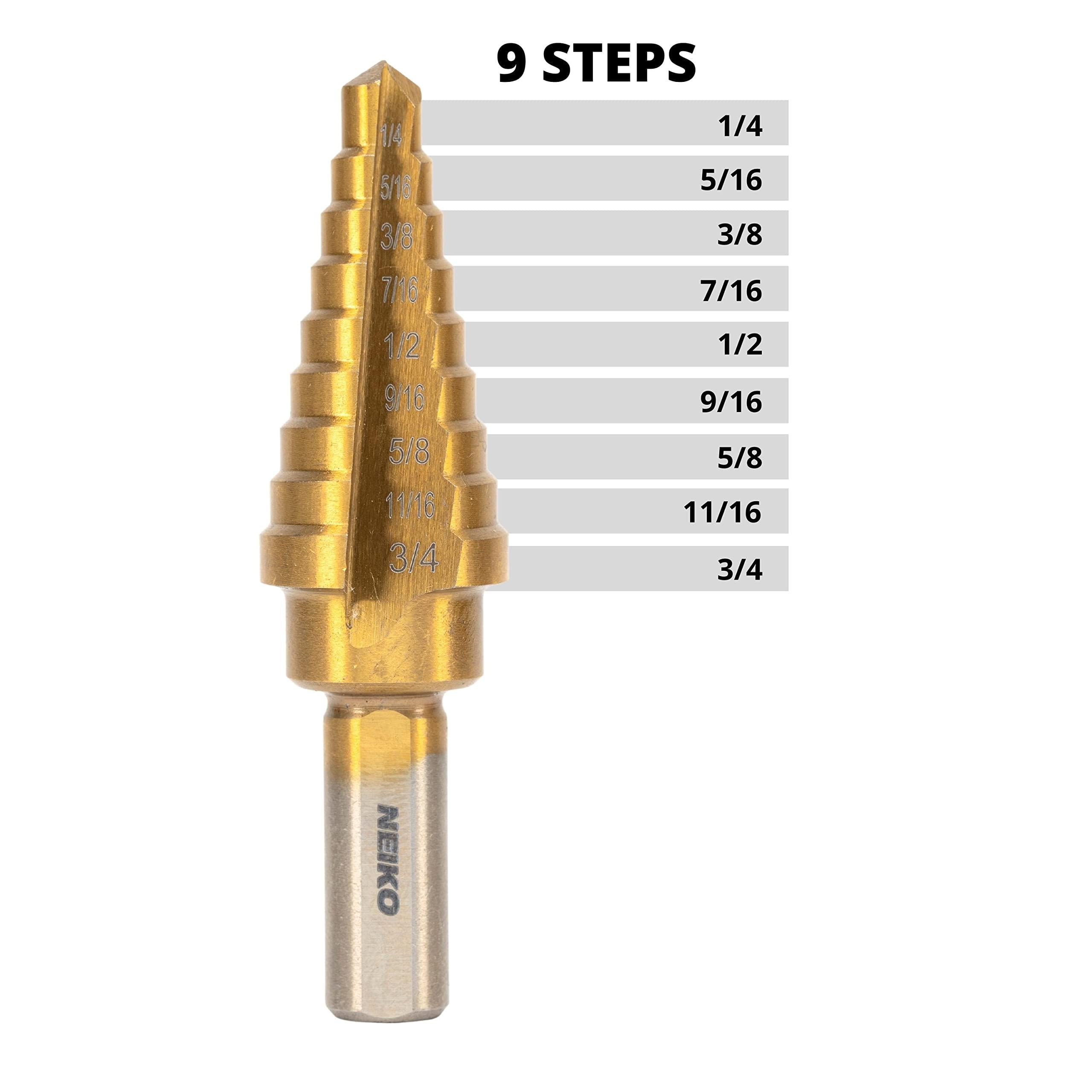 NEIKO 1/4in to 3/4in 9 Steps, High-Speed Alloy-Steel, Titanium