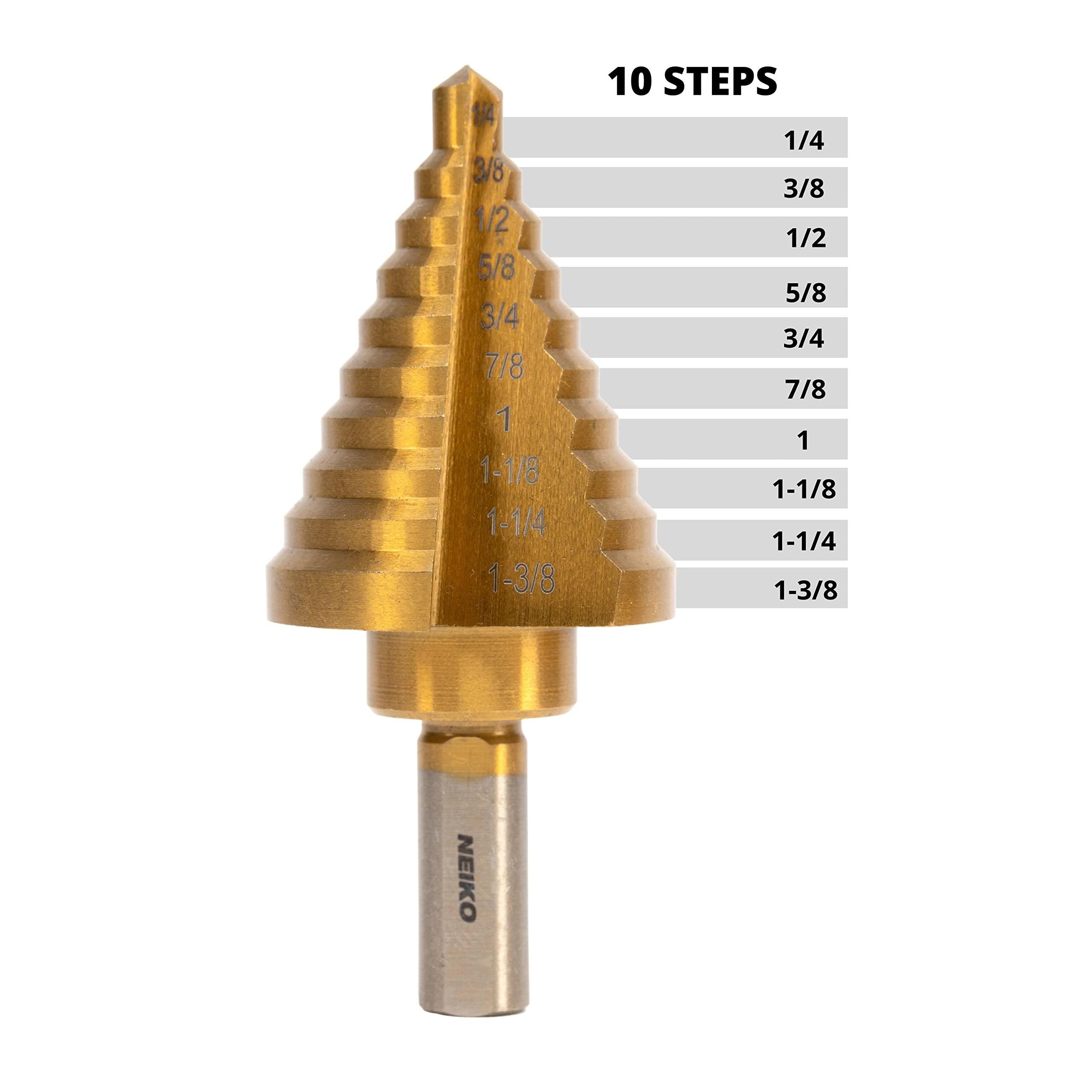 NEIKO 1/4in to 1-3/8in 10 Steps, High-Speed Alloy-Steel, Titanium