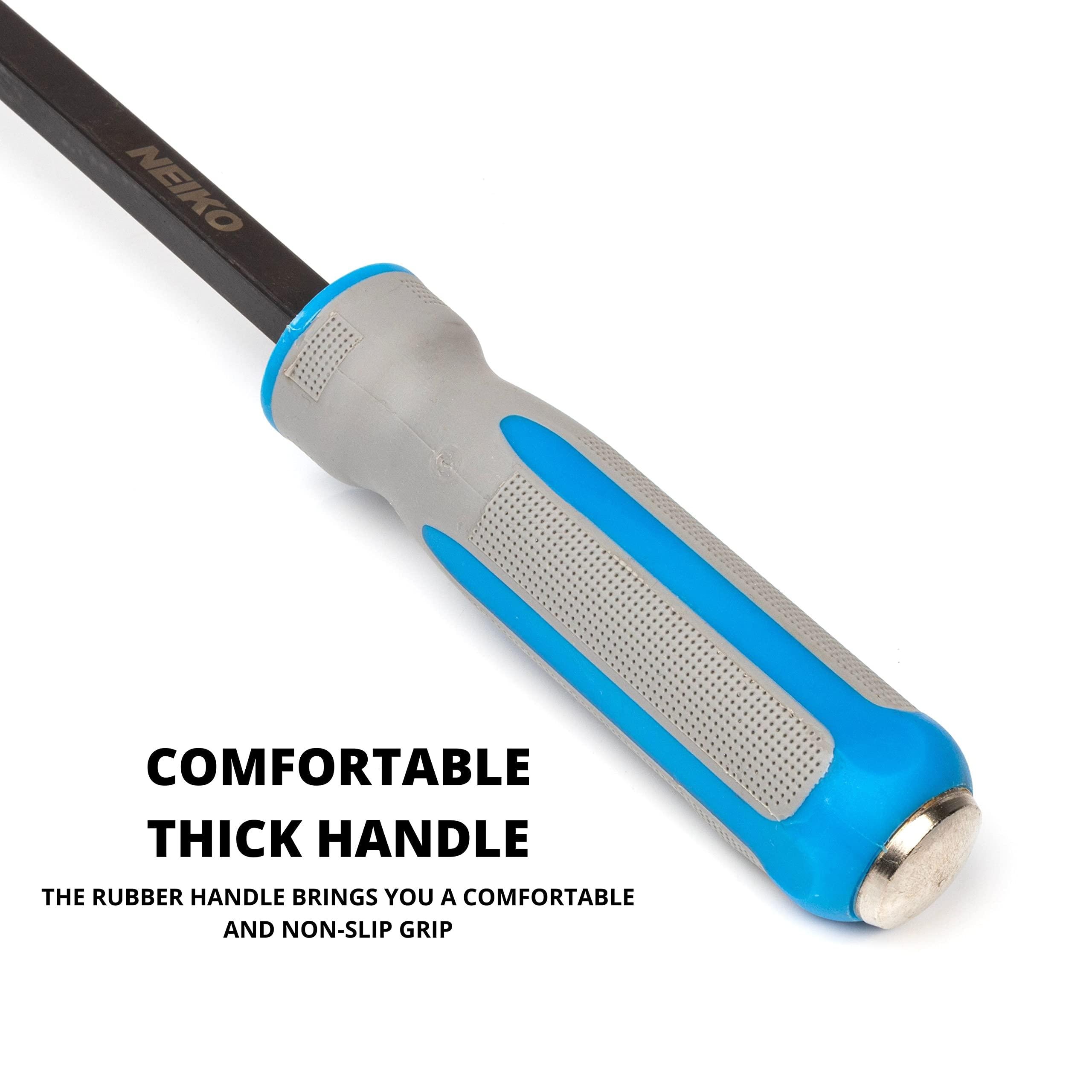NEIKO 8in, 12in and 17.5in Crow Bar, Textured Handles Angled Tip