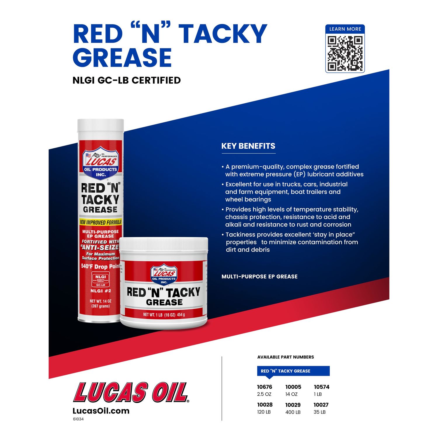 Lucas Oil Products Red N Tacky Grease 14Oz | AutoZone
