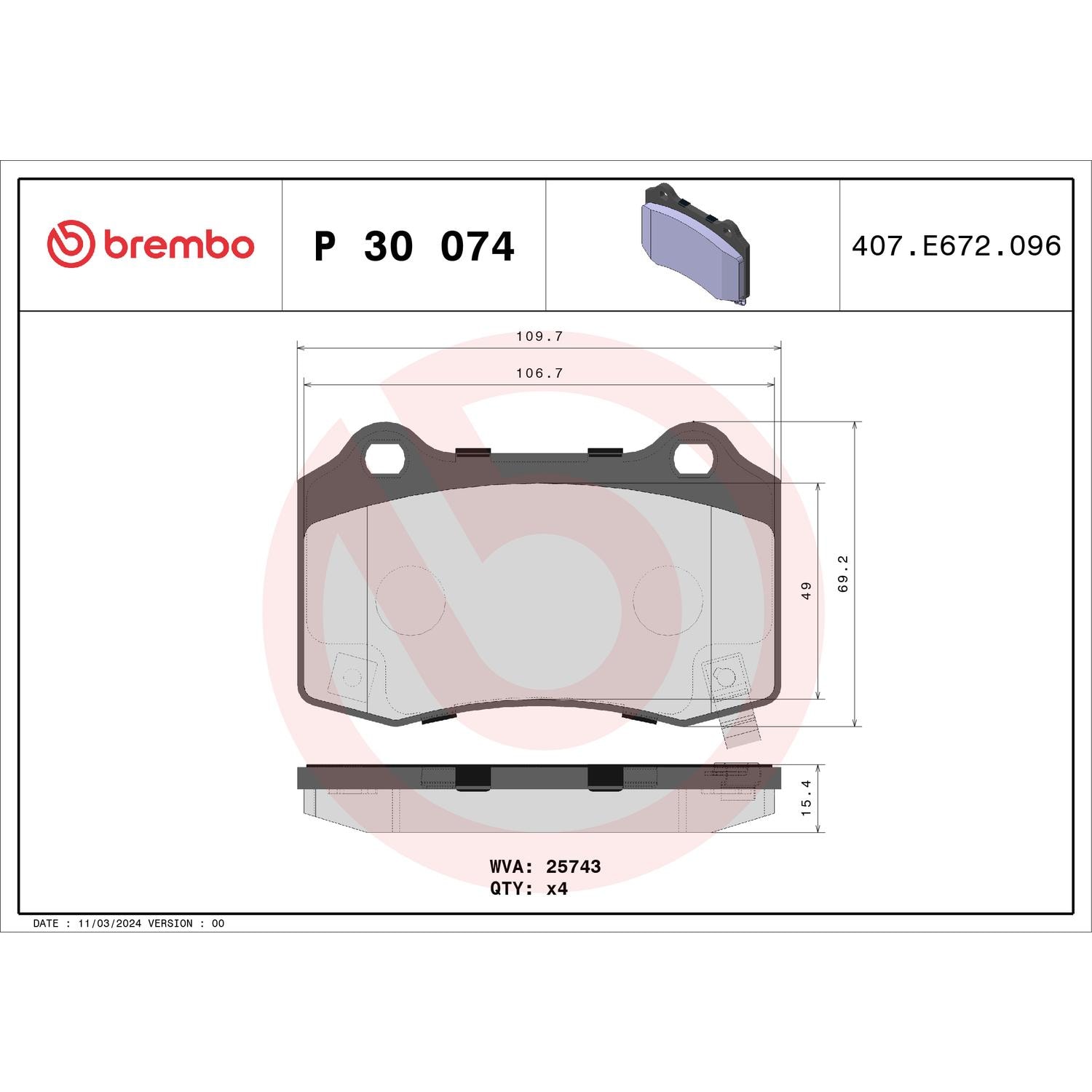 Brembo ブレーキパッド P37 018 P30 074 Brembo Low-Metallic Premium Brake Pads P30074 | AutoZone