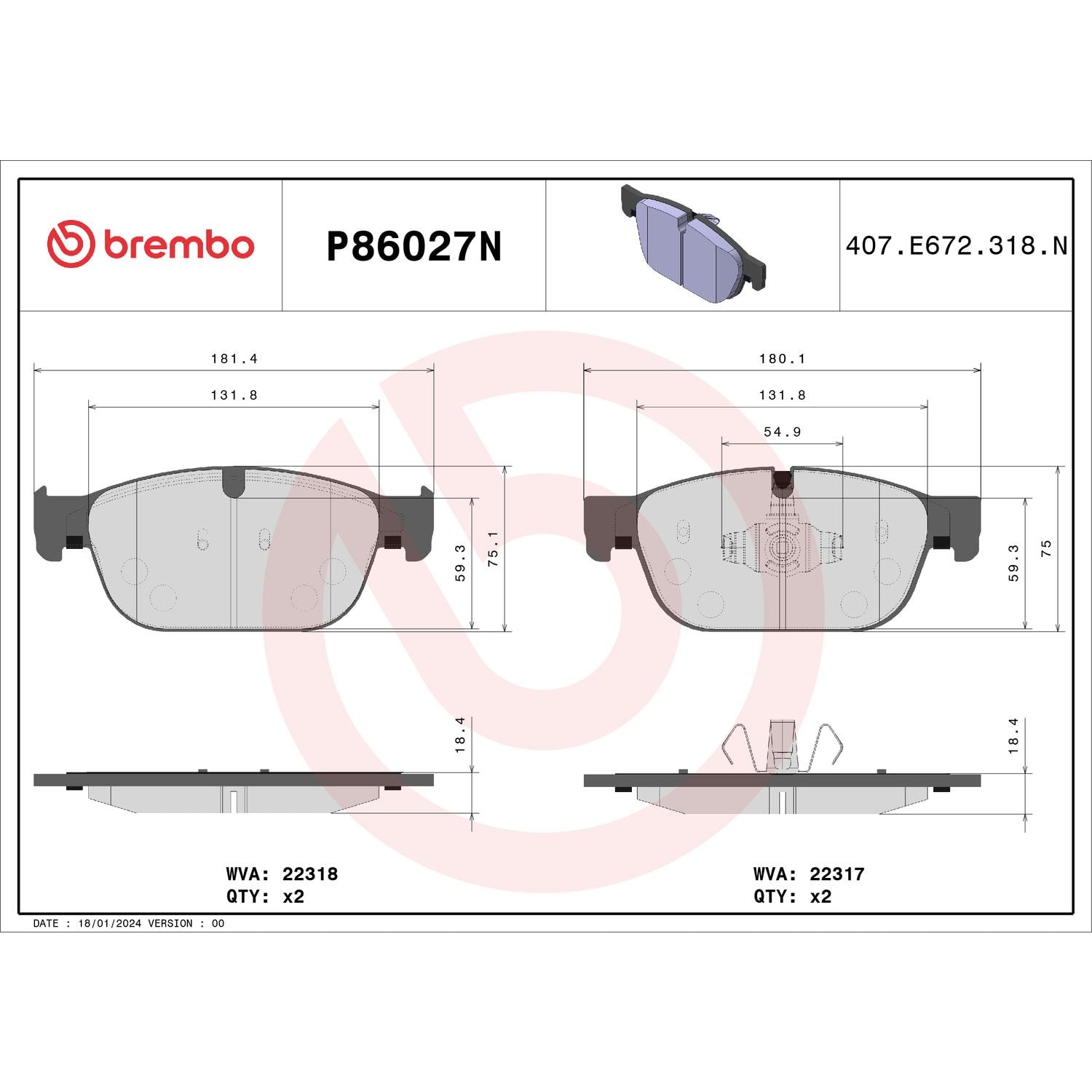 Brembo Ceramic Premium Brake Pads P86027N