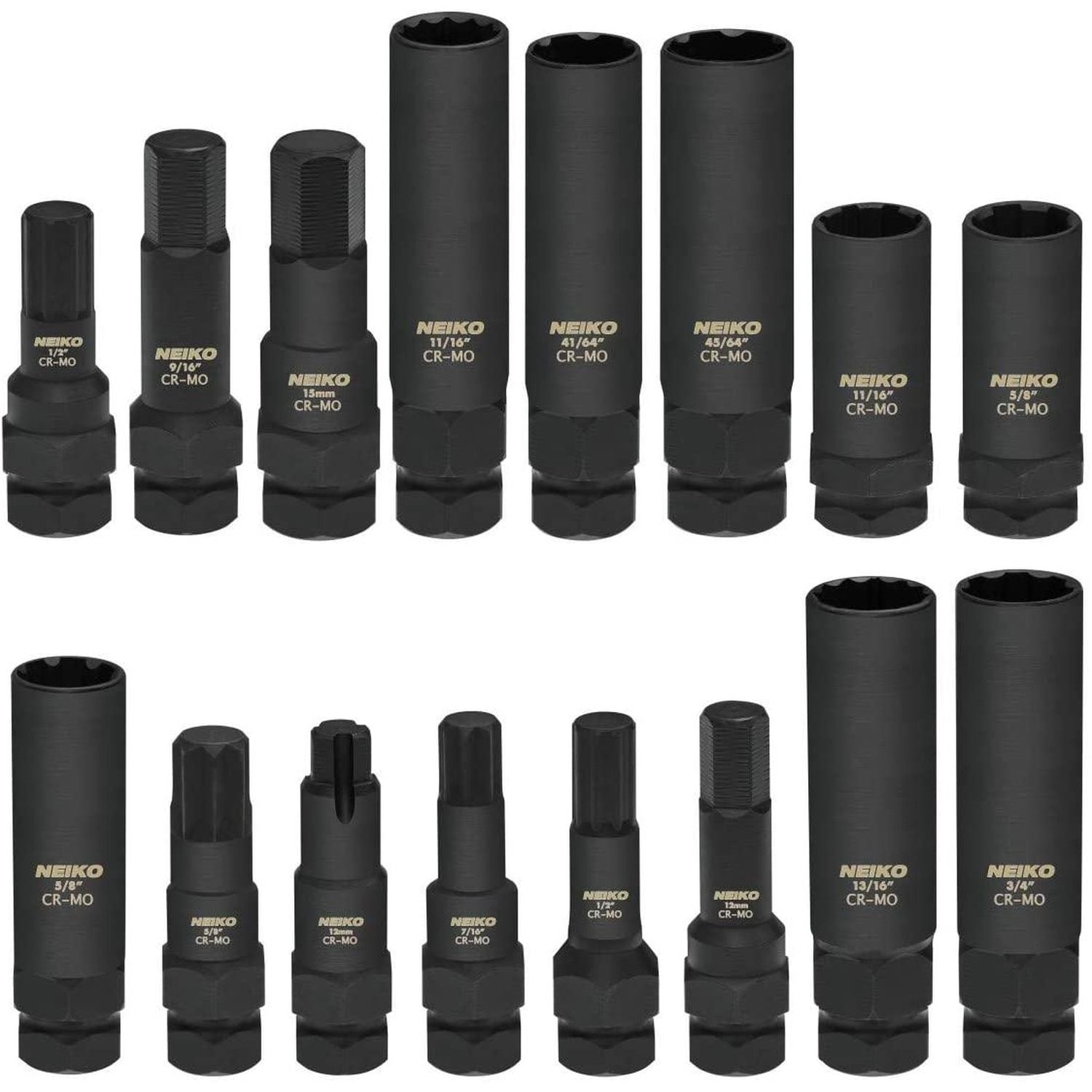 NEIKO SAE and Metric Wheel Lock Removal and Lug Nut Key Set 16 Piece