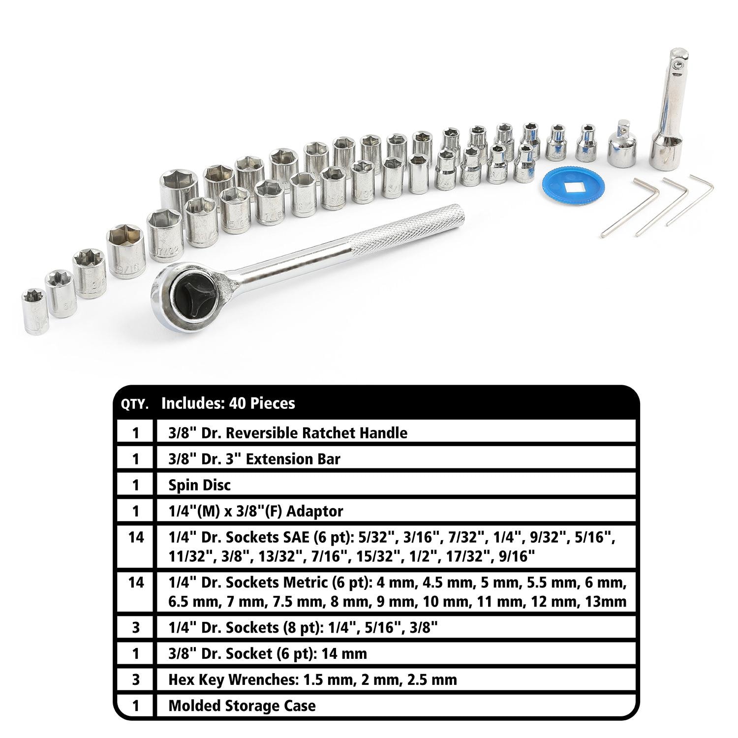 Great Neck 1/4in and 3/8in Drive Ratchet and Socket Set 40 Piece