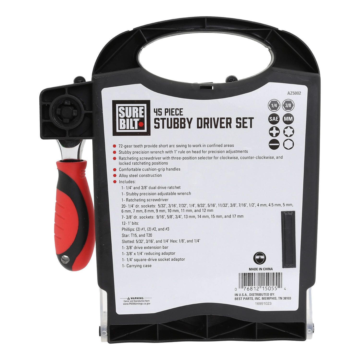 SureBilt Stubby Driver Dual Drive Ratchet SAE/Metric Tool Set 45