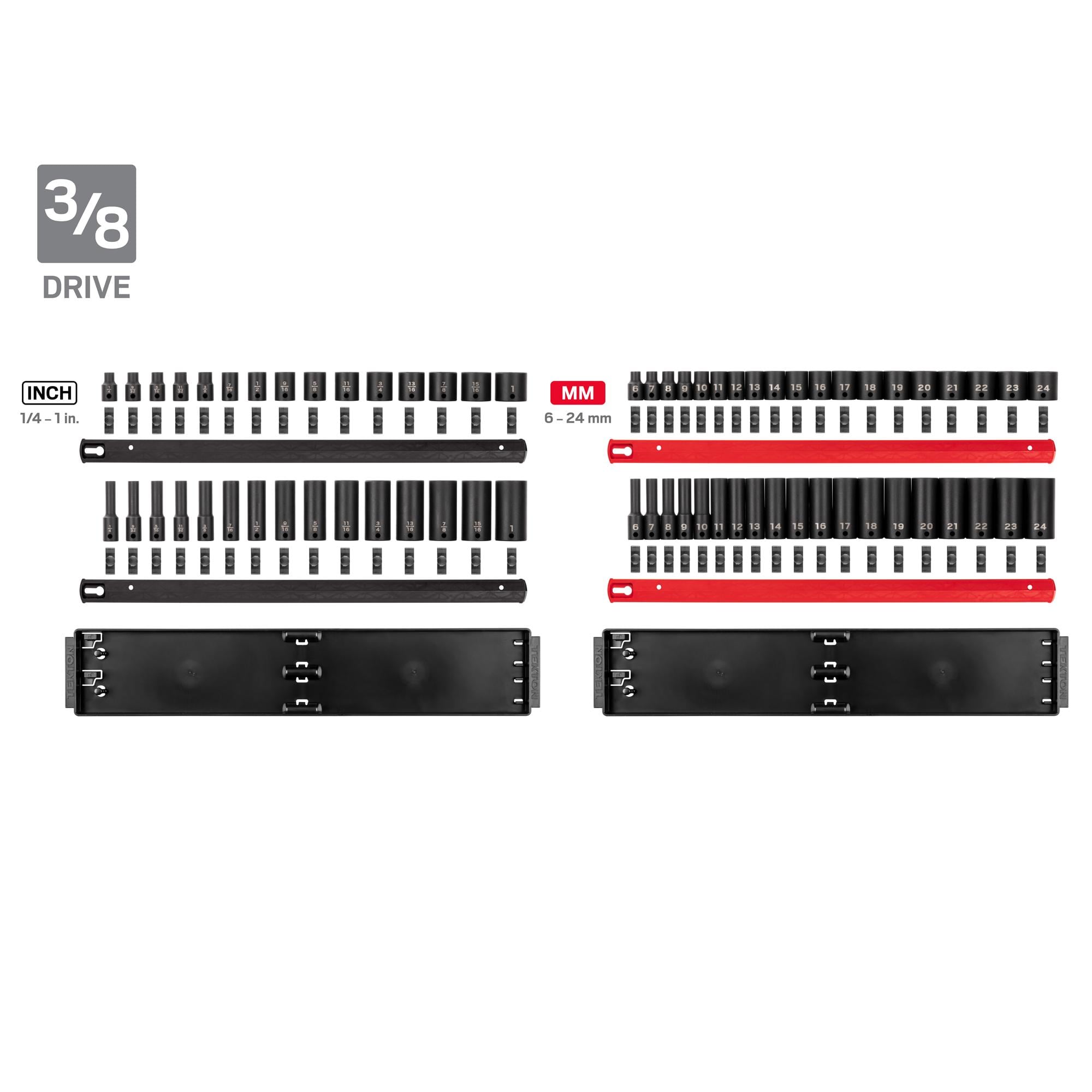 TEKTON 57-Piece 1/4-Inch Drive Socket & Ratchet Set – SAE & Metric (5/32–9/16 In., 4–15 Mm) With Rails And Trays, SKT03301