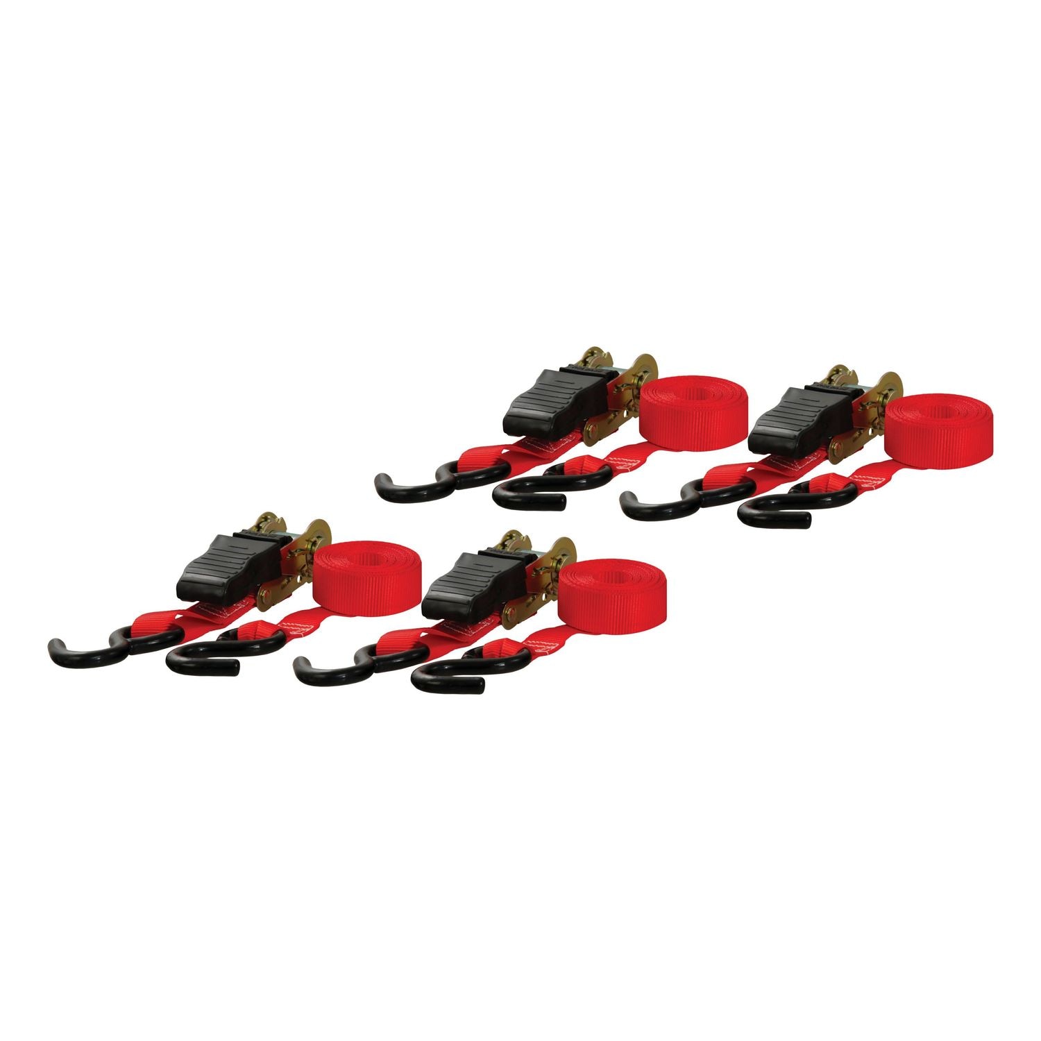 Curt Red 1in x 16ft 1500lbs Nylon Ratchet Cargo Straps with S Hooks 4 ...
