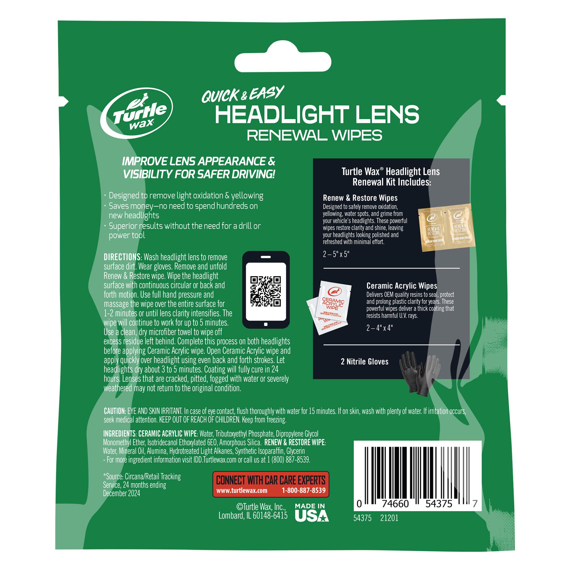 Turtle Wax Quick and Easy Headlight Lens Renewal Wipes | AutoZone