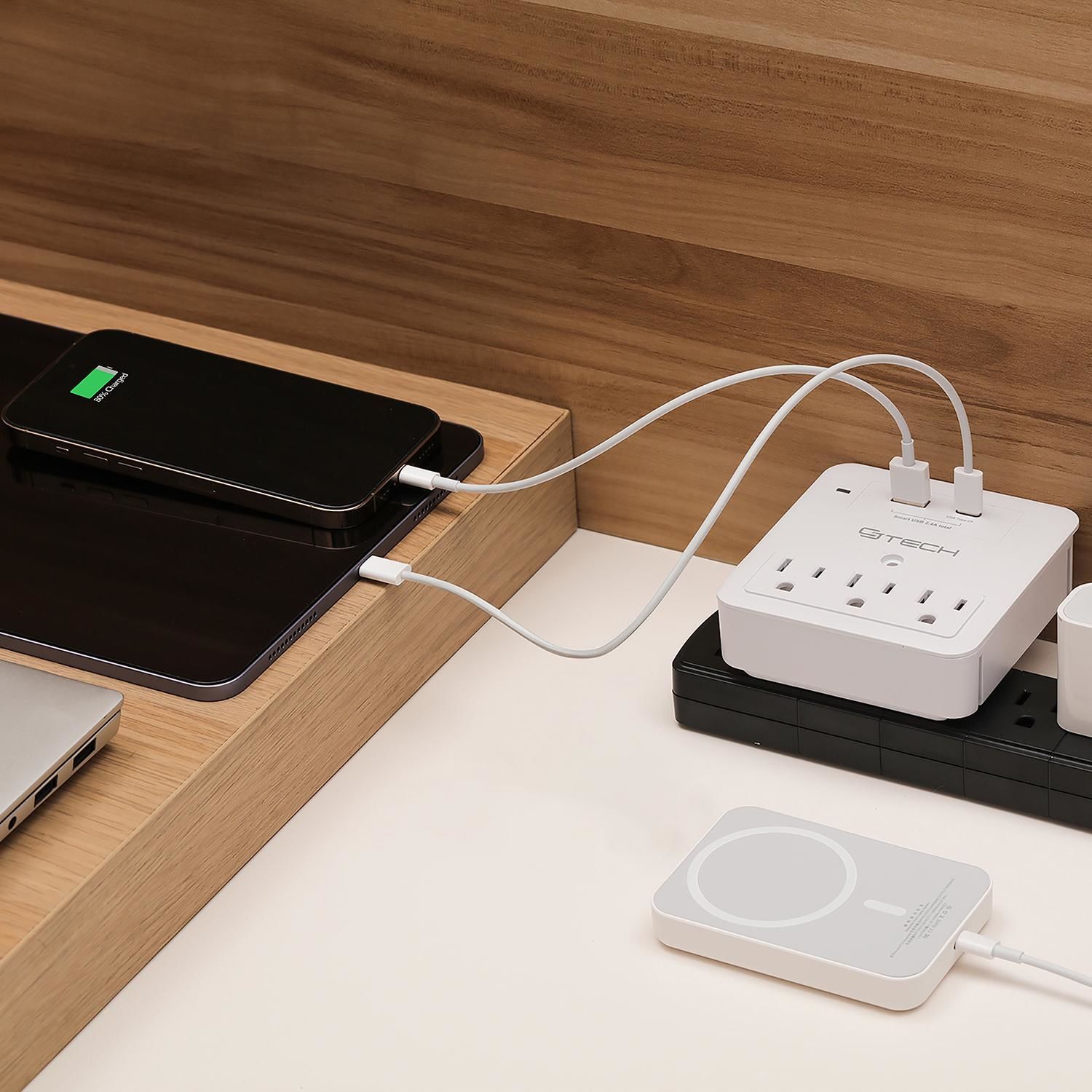 CJ Tech Wall Tap 3 AC Outlet, 1 USB, and 1 USB Type C with Phone