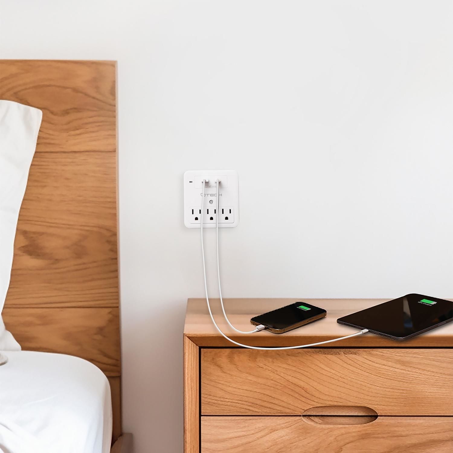 CJ Tech Wall Tap 3 AC Outlet, 1 USB, and 1 USB Type C with Phone