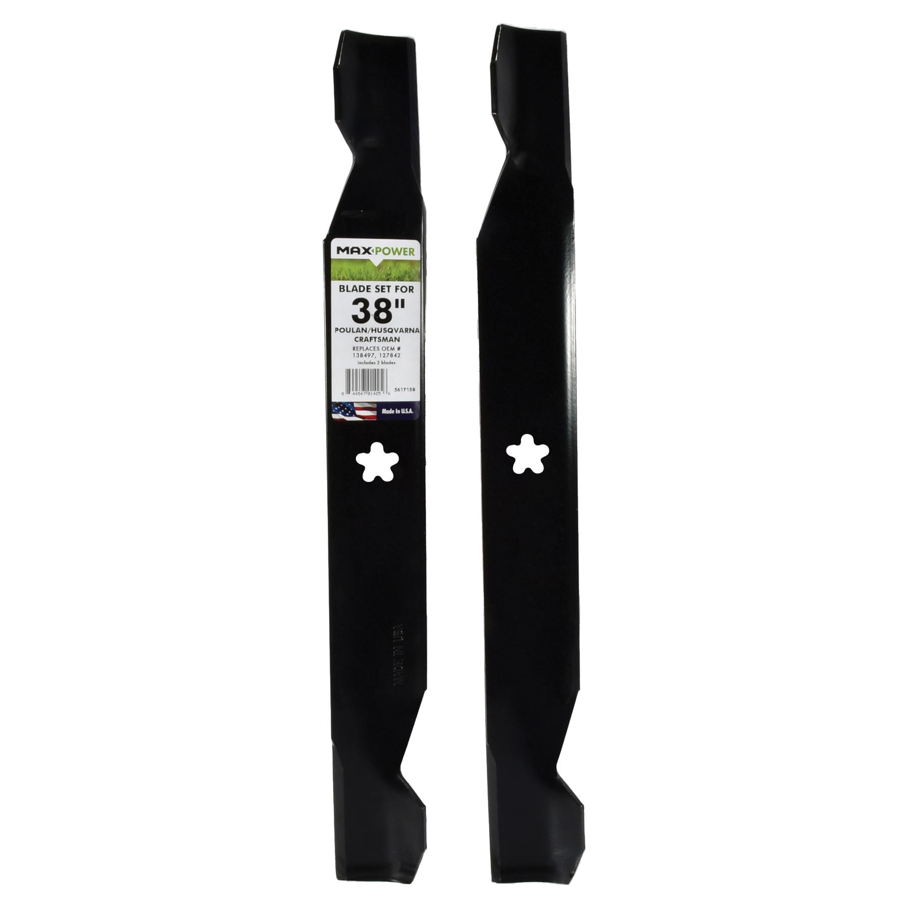 MaxPower 561748B 2 Blade Set of 3-N-1 Blades for Many 38 in. Cut Craftsman, Husqvarna, Poulan Mowers Replaces OEM #'s 532193957, PP24001