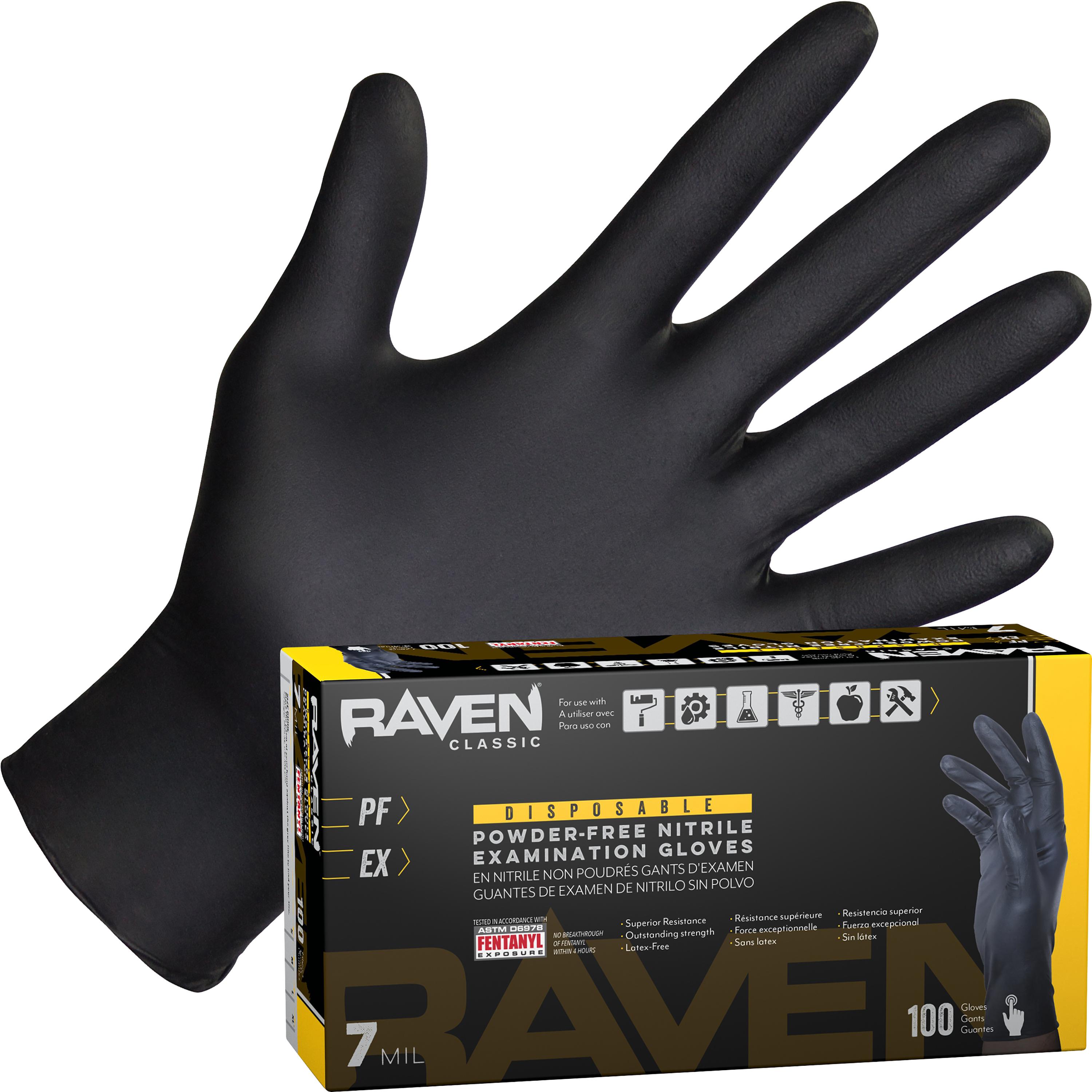 SAS Safety Raven Black Nitrile Disposable Gloves, Medium, 5 Boxes