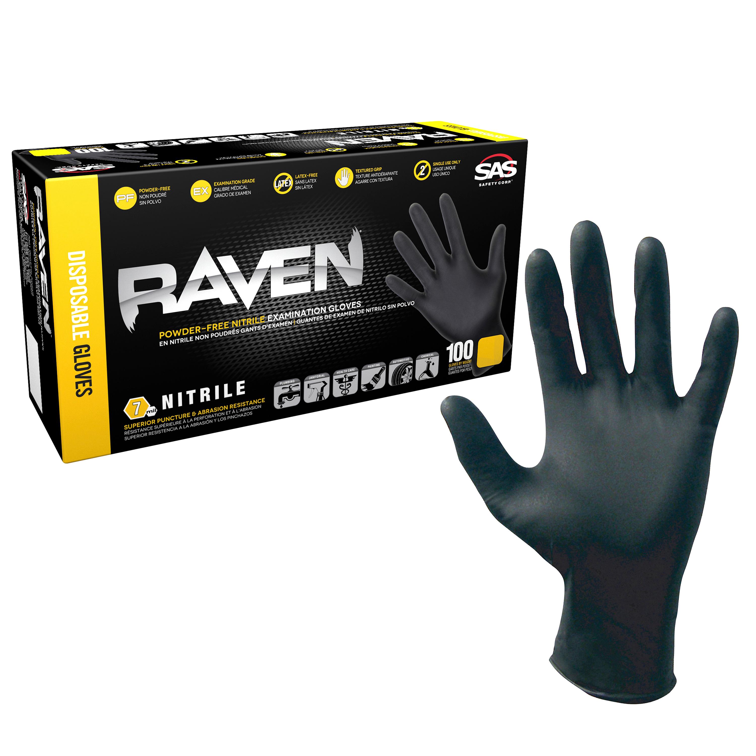 SAS Safety Raven Black Nitrile Disposable Gloves, XX-Large, 10