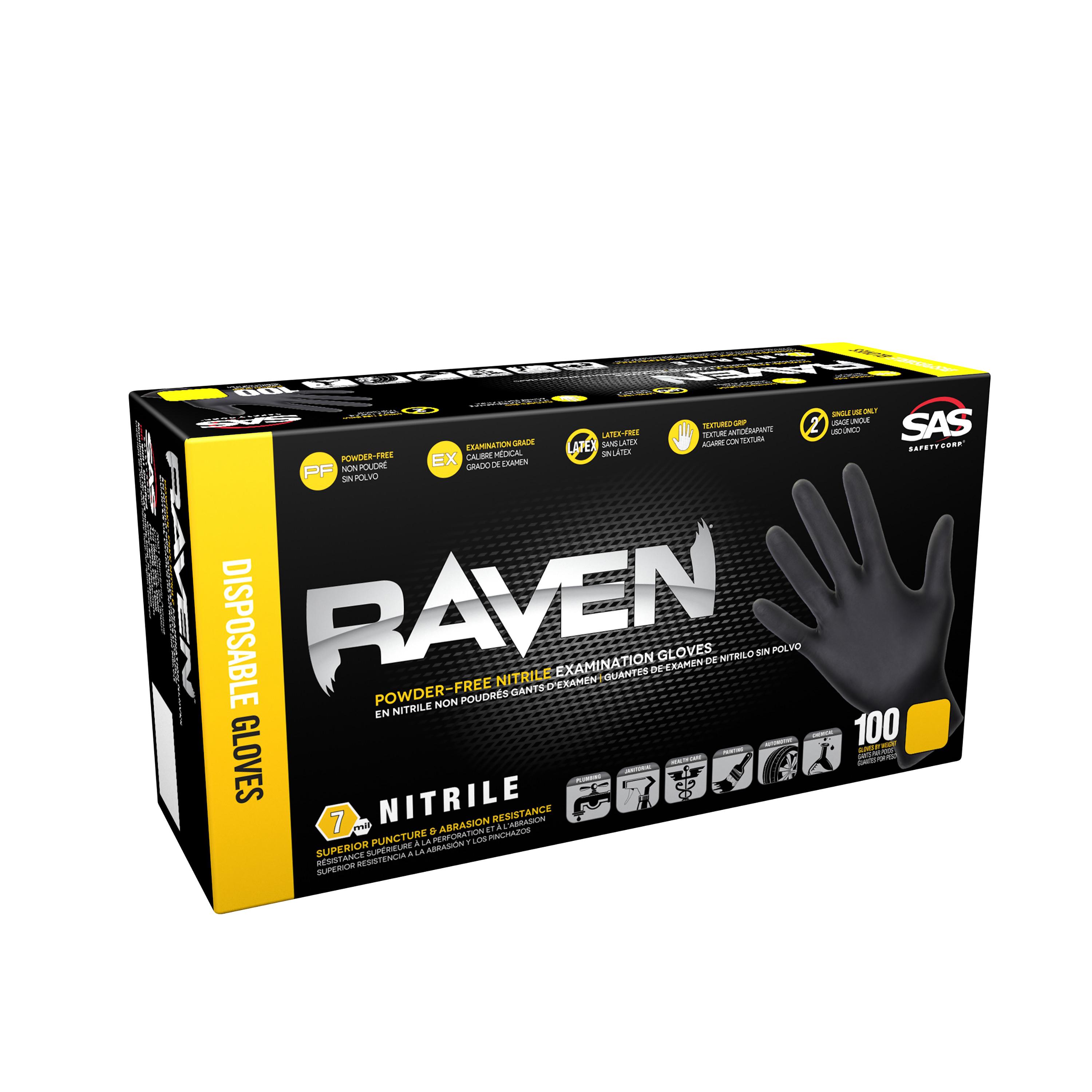 SAS Safety Raven Black Nitrile Disposable Gloves, XX-Large, 10