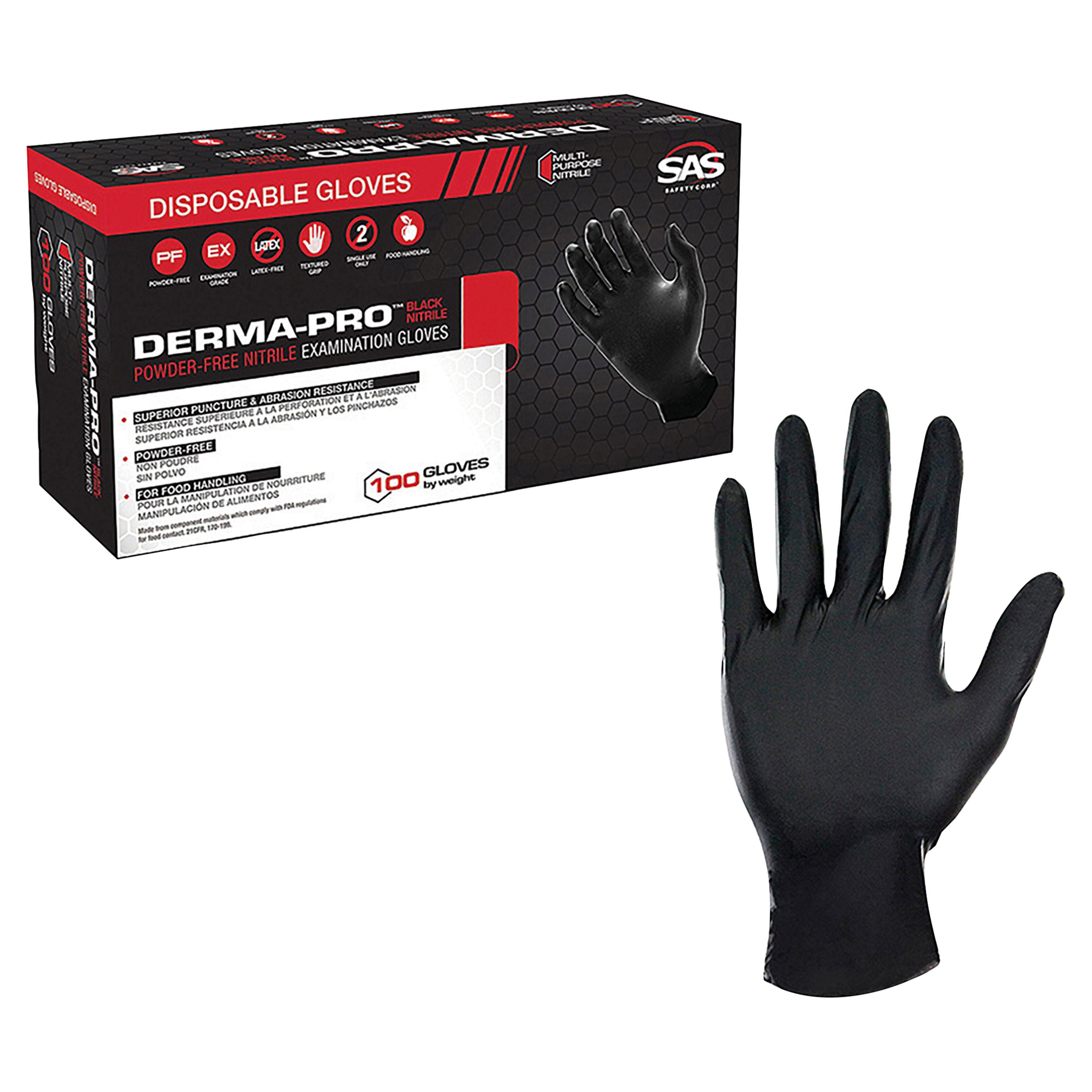 SAS Safety Derma-Pro Black Nitrile Disposable Gloves, Medium, 2
