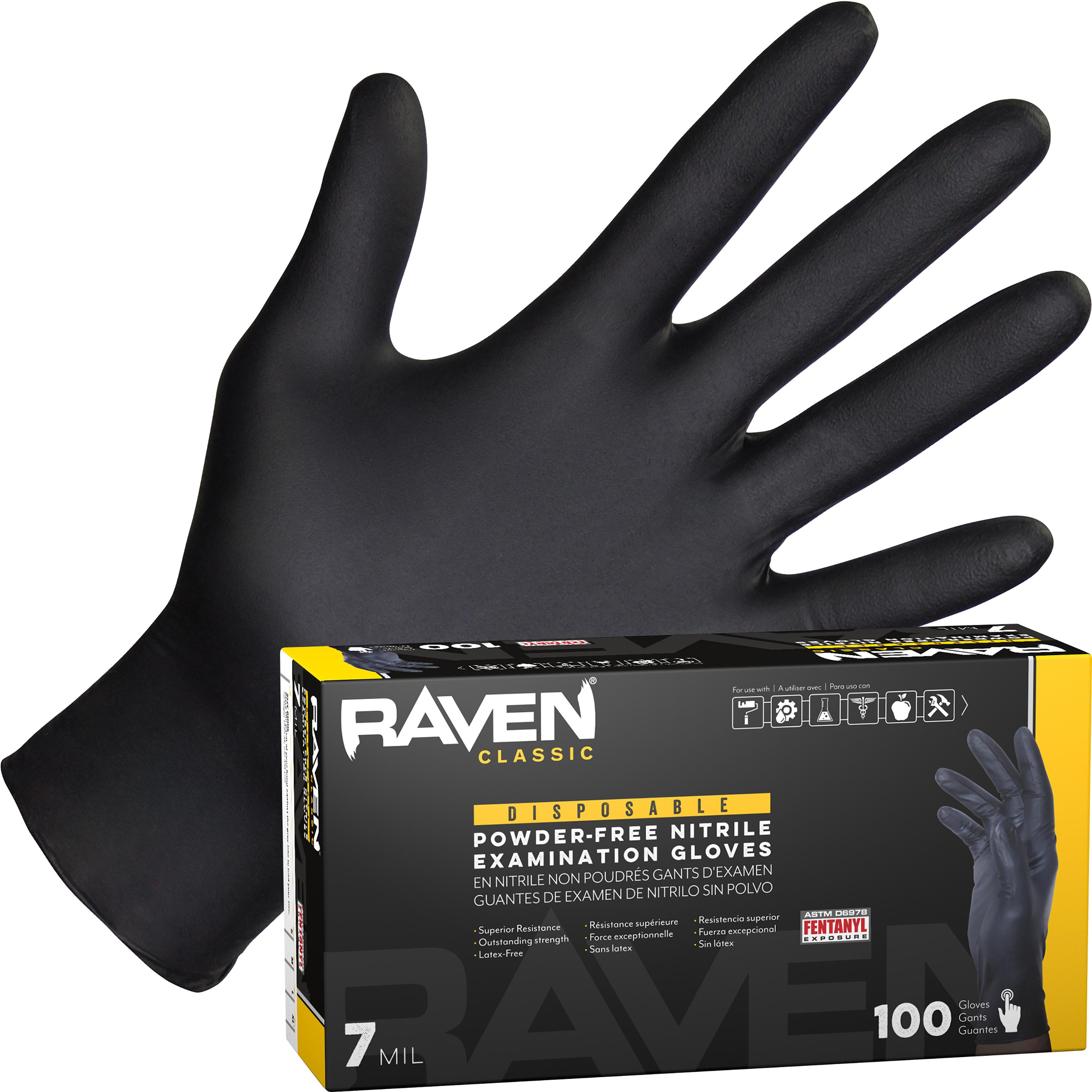 SAS Safety Raven Black Nitrile Disposable Gloves, X-Large, 100