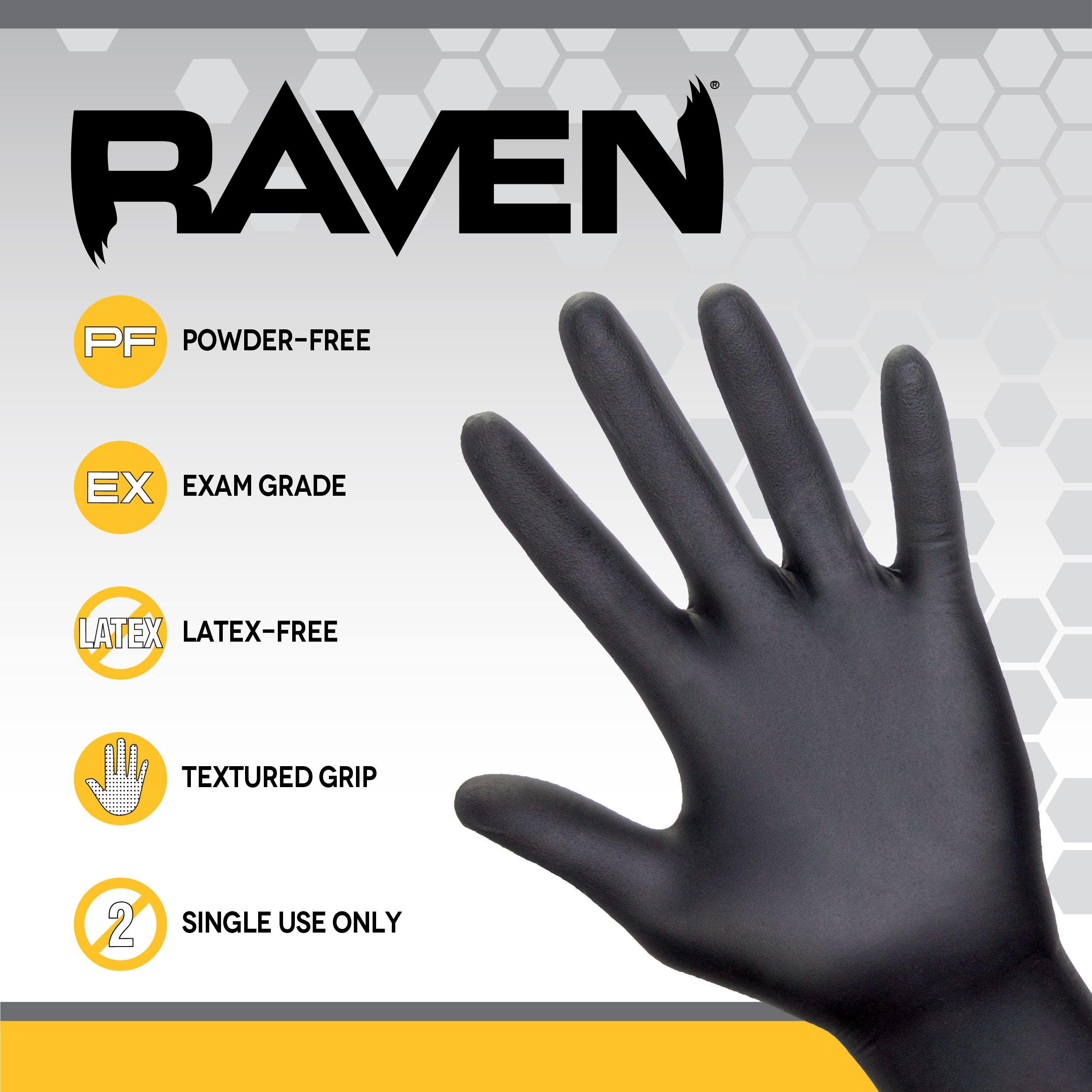 SAS Safety Raven Black Nitrile Disposable Gloves, X-Large, 100
