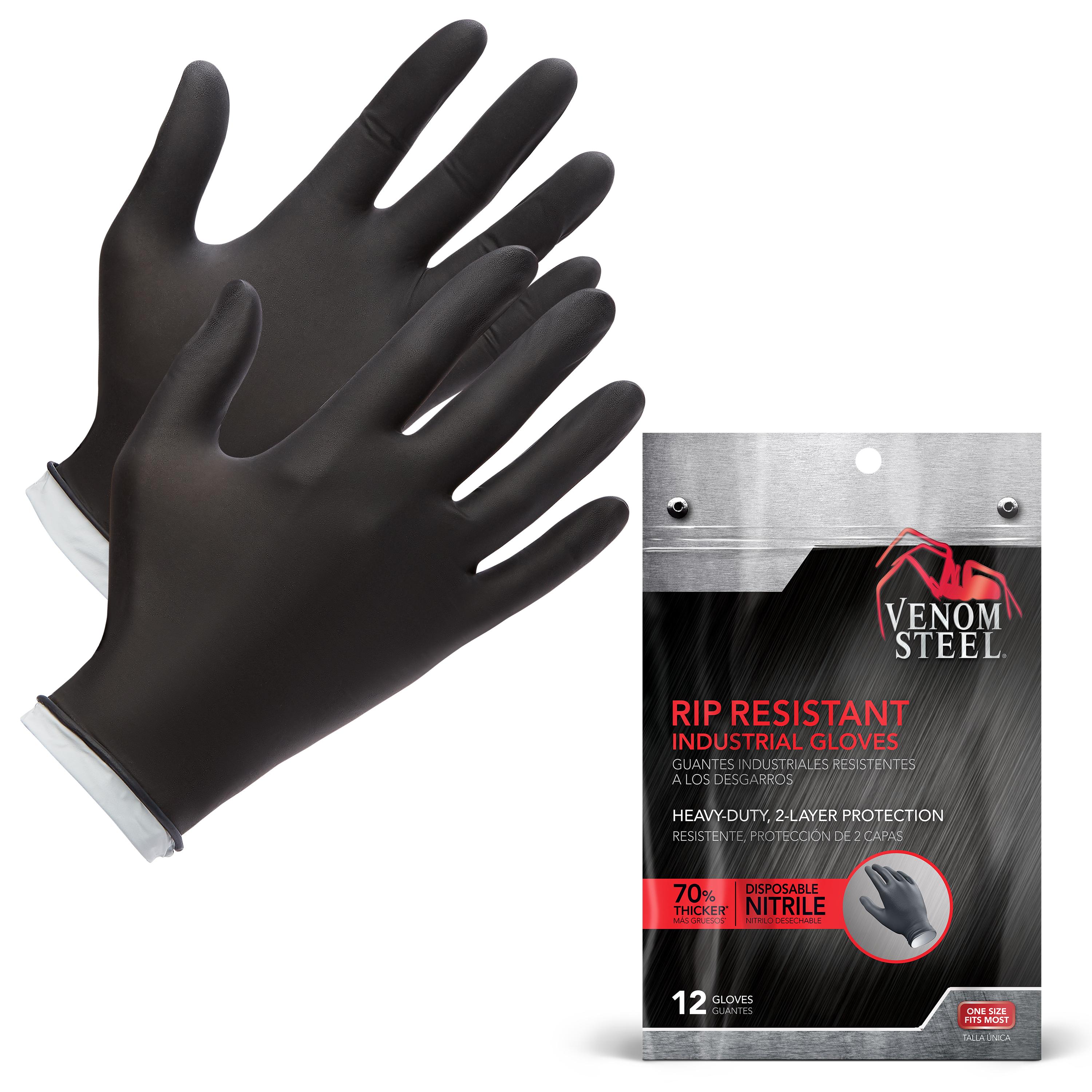 Venom Steel Black Nitrile Industrial Disposable Gloves, 2 Layer