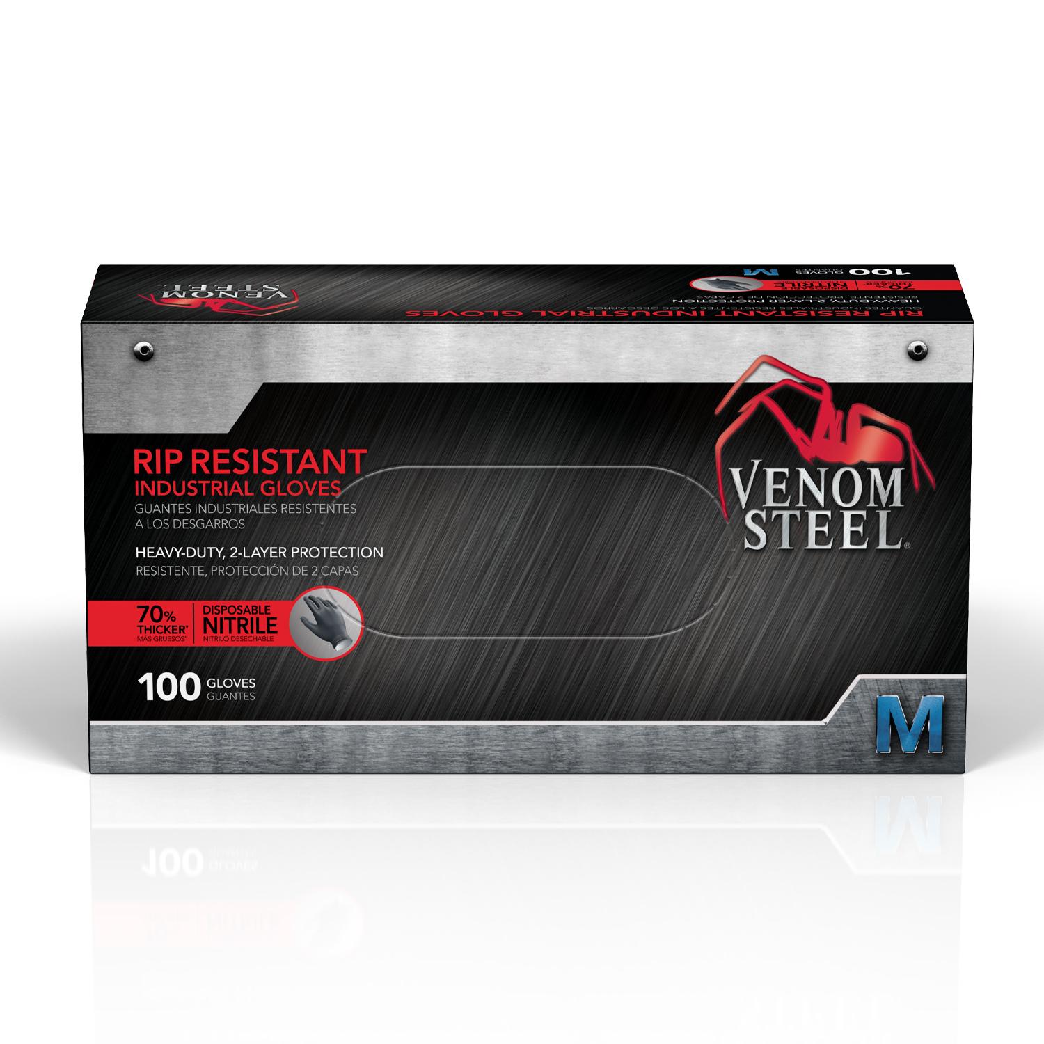 Venom Steel Black Nitrile Industrial Disposable Gloves, 2 Layer