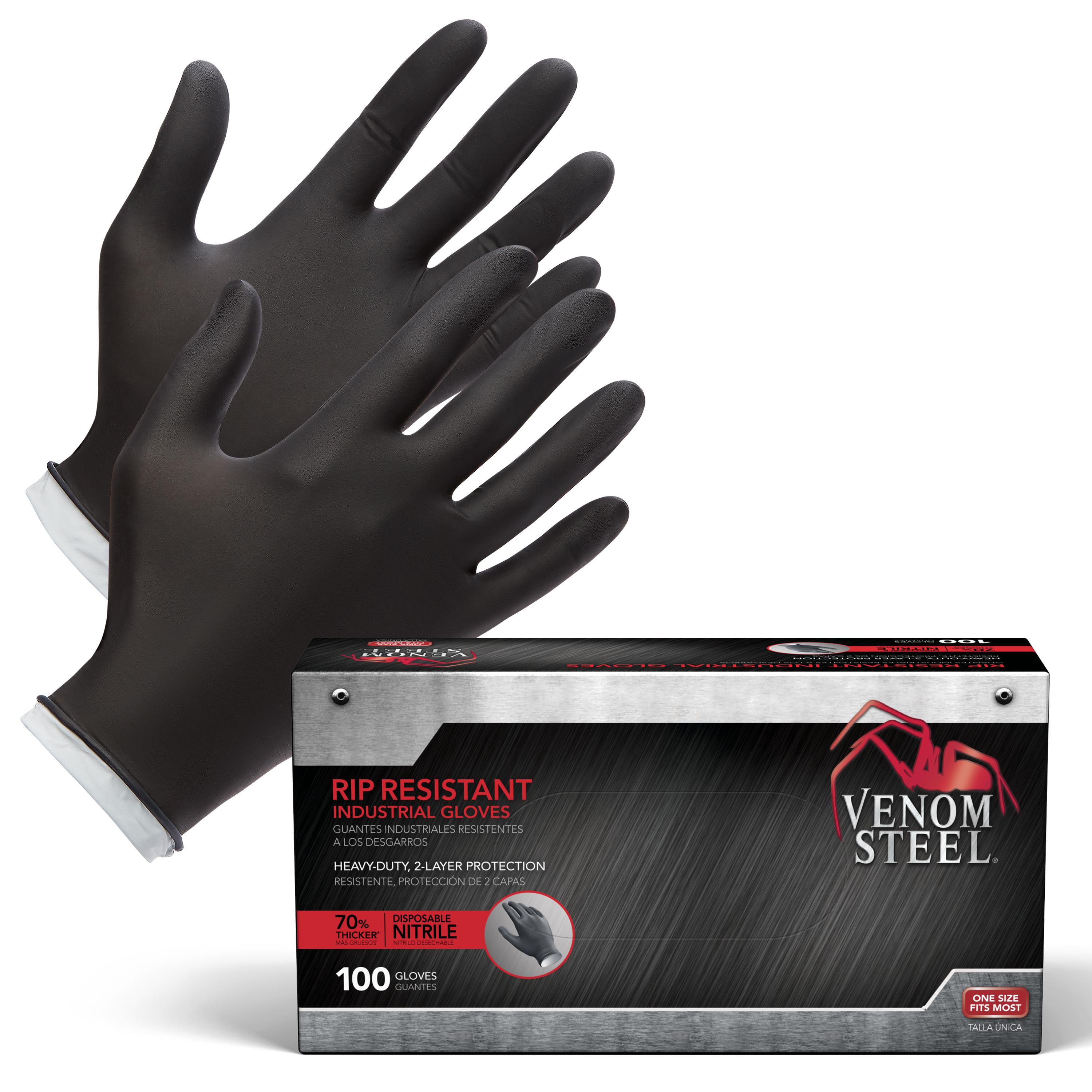 Venom Steel Black Nitrile Industrial Disposable Gloves, 2 Layer