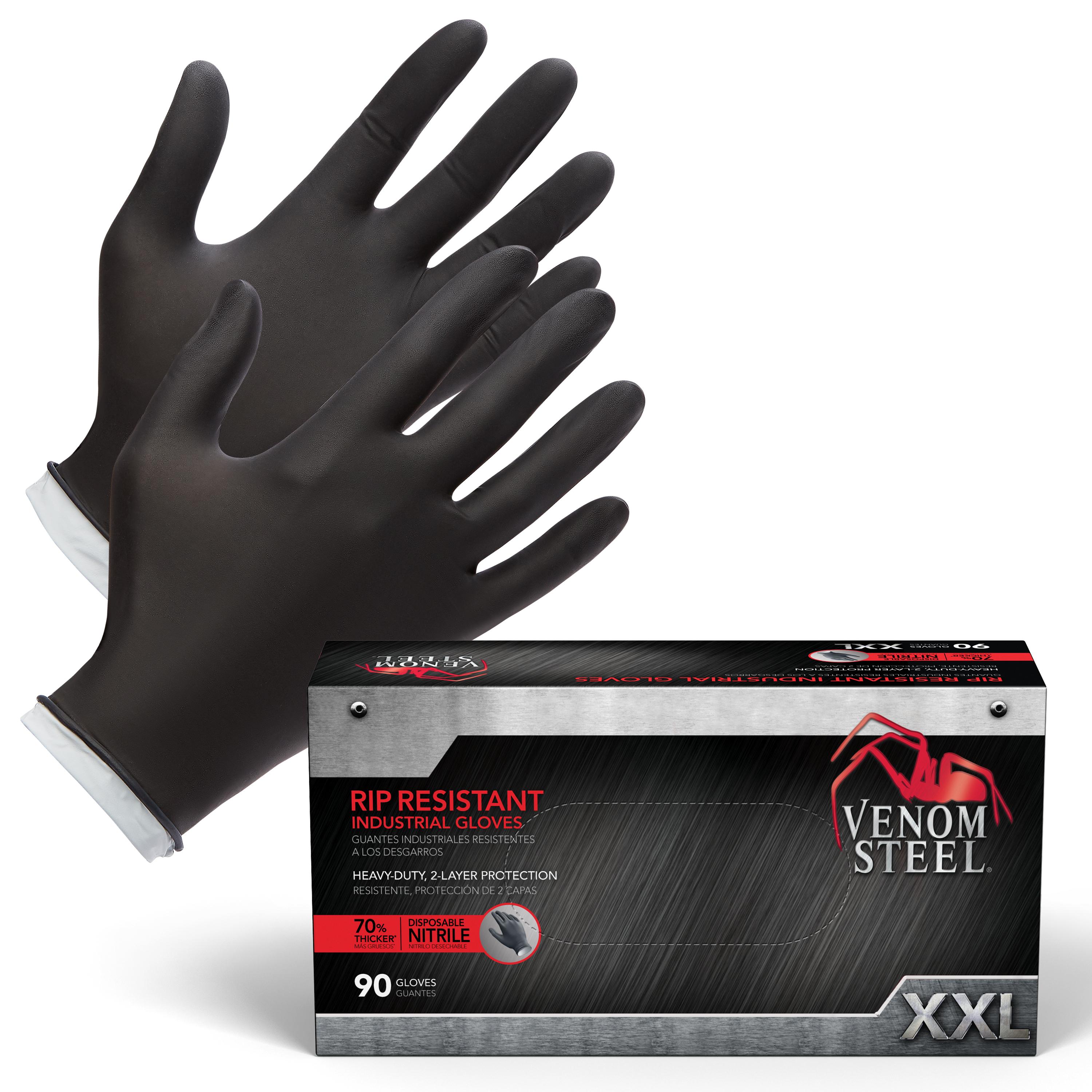 Venom Steel Black Nitrile Industrial Disposable Gloves, 2 Layer