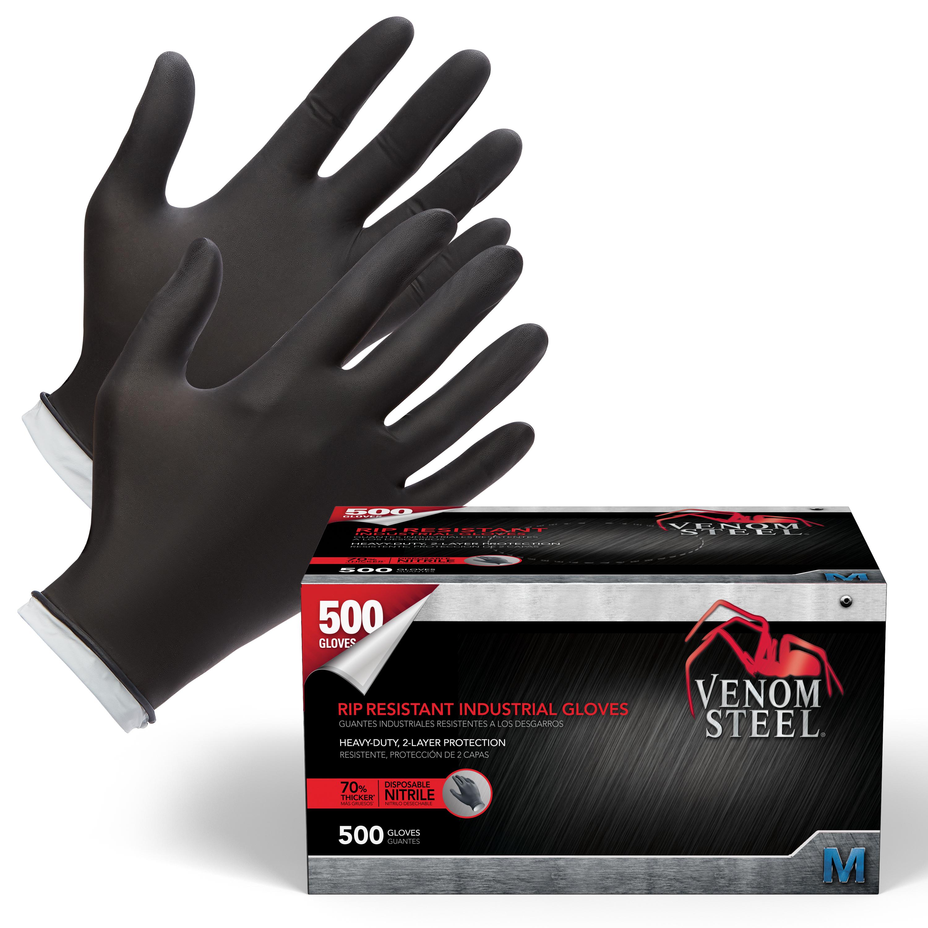 Venom Steel Black Nitrile Industrial Disposable Gloves, 2 Layer