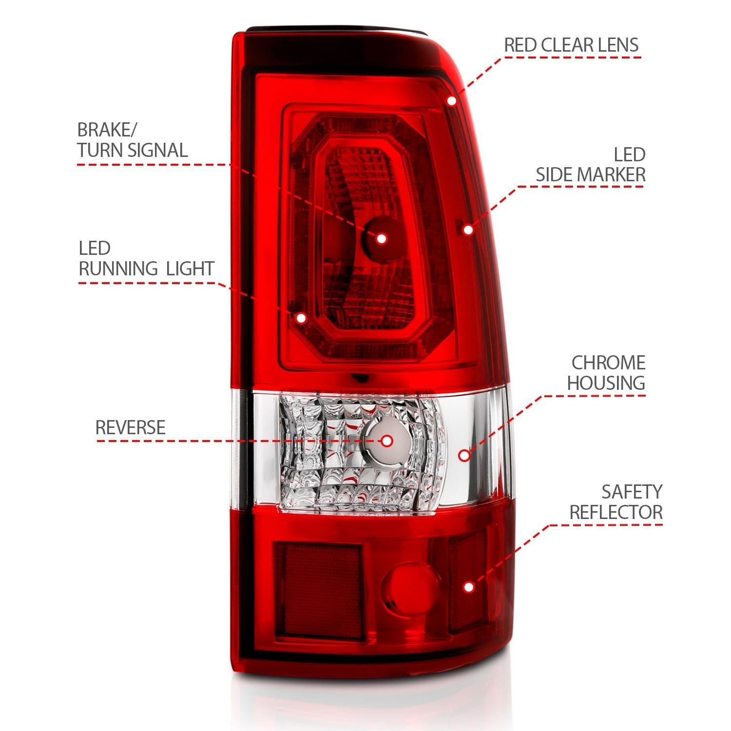 Anzo USA Red/Clear Lens Chrome Housing LED Tail Light Assembly Pair ...