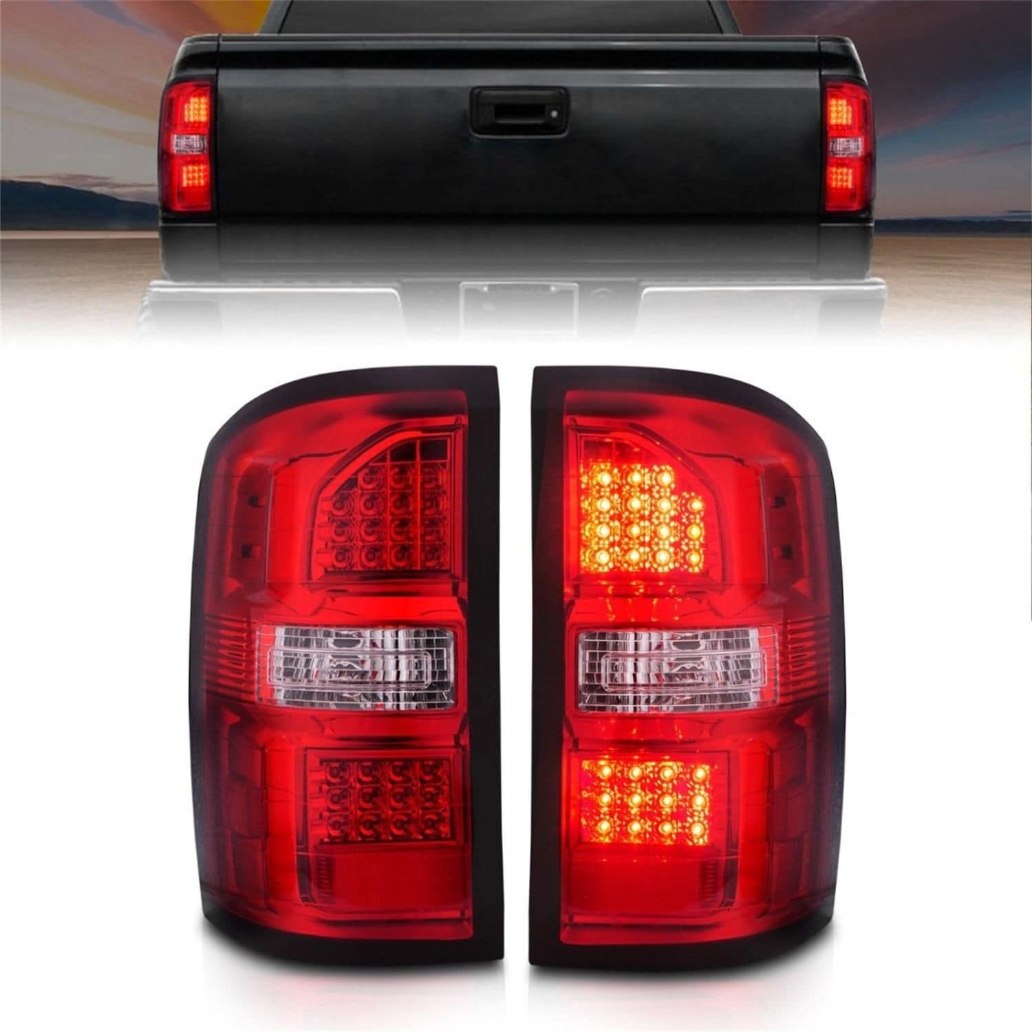 新型 Anzo USA Red/Clear Lens Chrome Housing Tail Light Assembly Pair