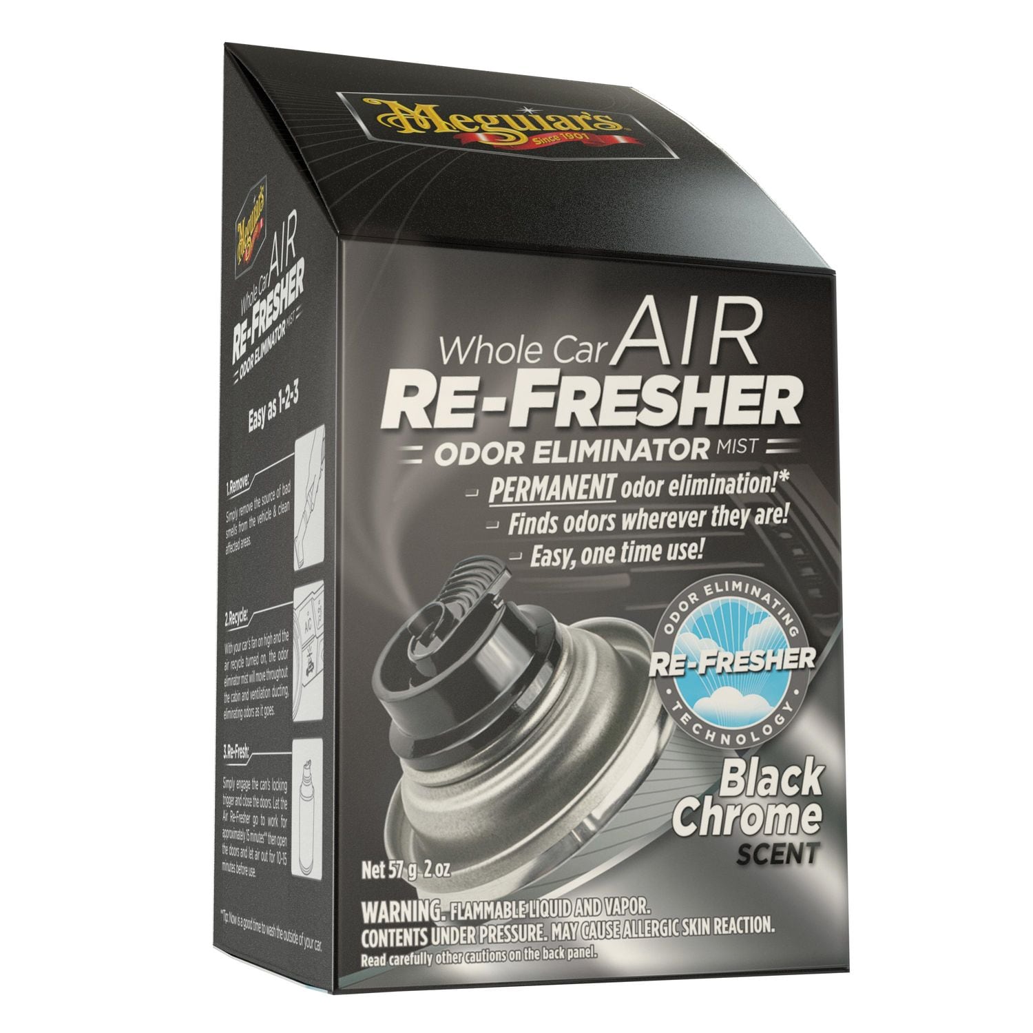 Meguiar's Whole Car Air Re-Fresher Black Chrome Scent Odor Eliminator Spray 2oz