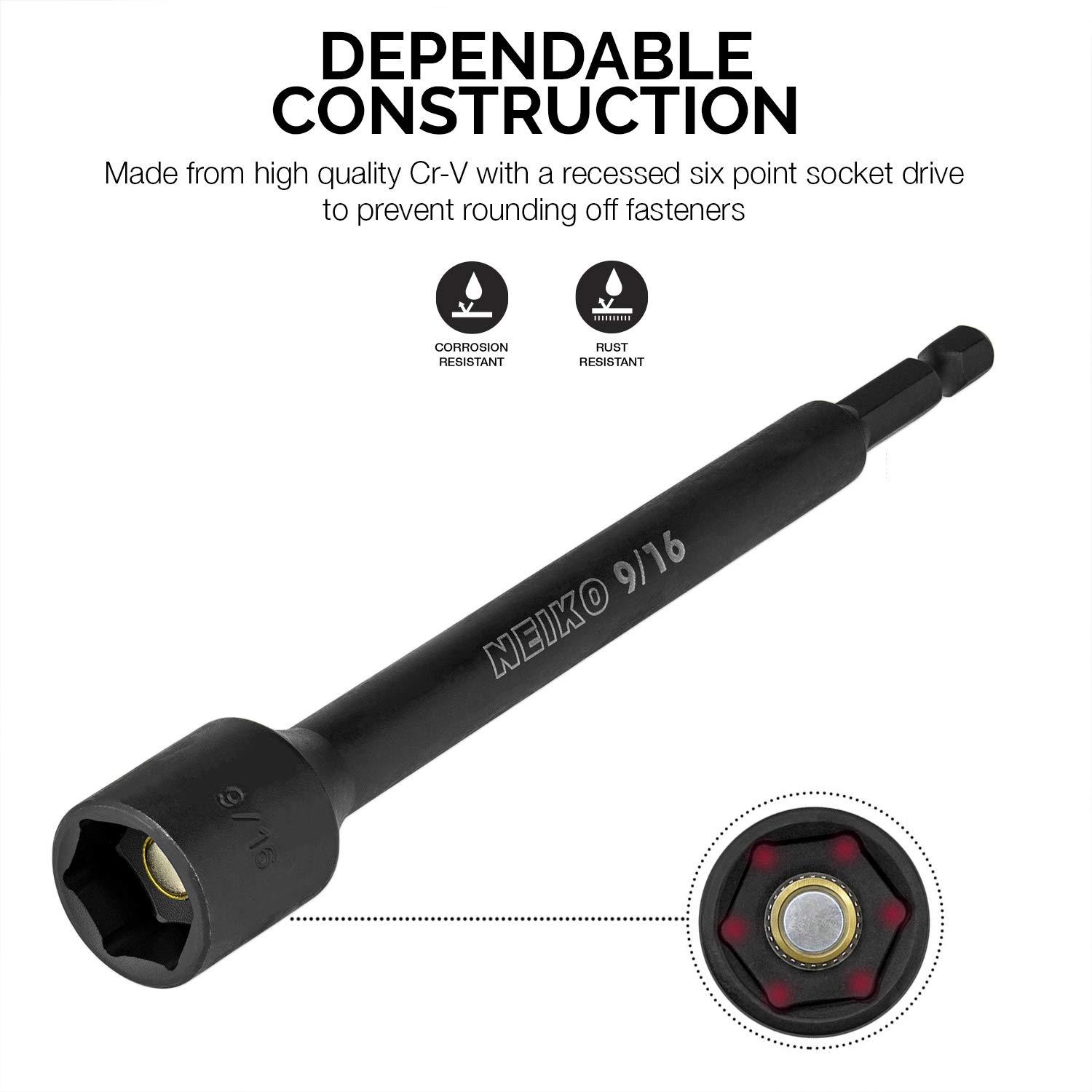 NEIKO 6in SAE, Quick Change Magnetic Impact Nut Driver and Power