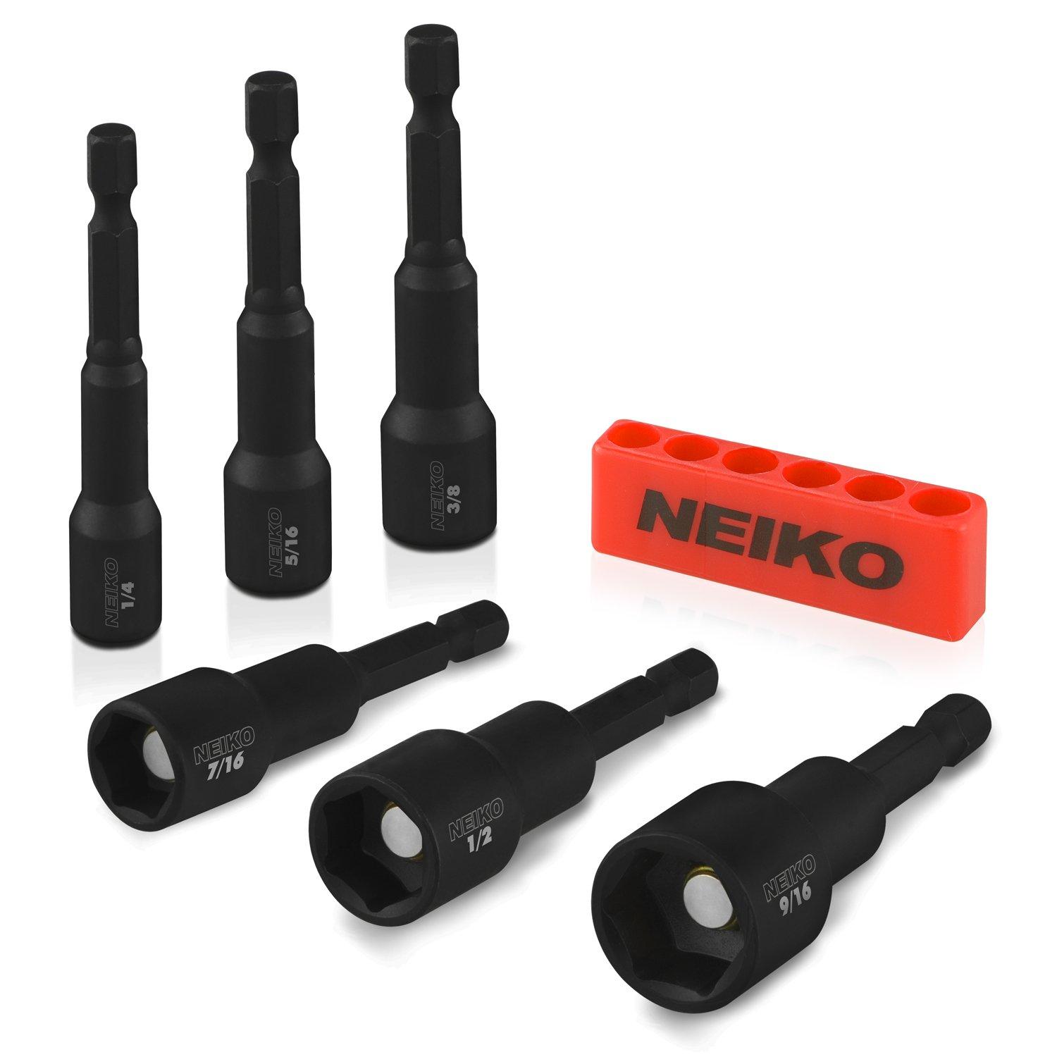 NEIKO 1/4in to 9/16in, Cr-V, Impact, SAE Magnetic Nut Driver Set