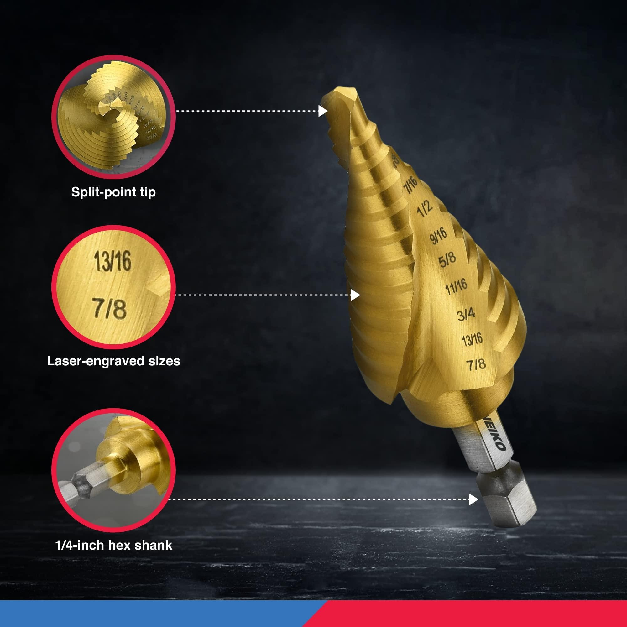 NEIKO 1/8in to 7/8in 31 Steps, Spiral Grooved, Quick Change, Drill