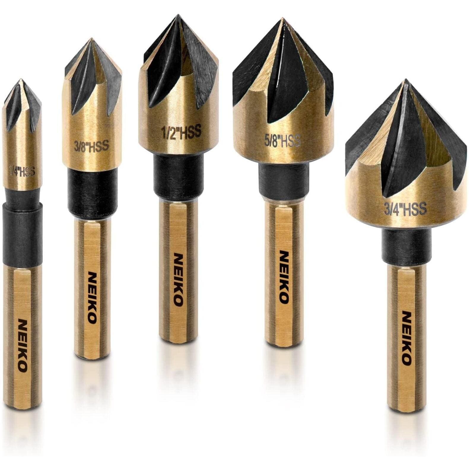 NEIKO 1/4in Tri-Flat Shank, M2 HSS Countersink Drill Bit Set for