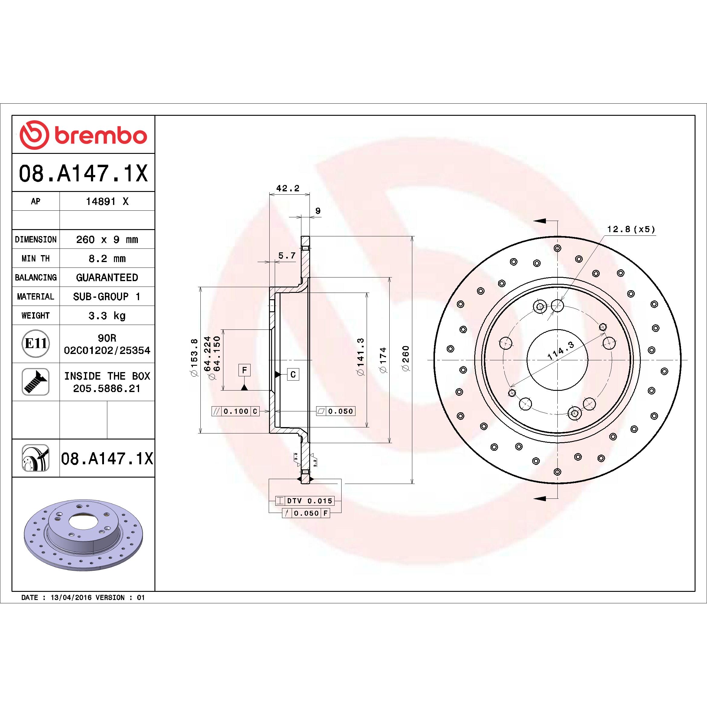 Brembo Disc Brake Rotor 08.A147.1X | AutoZone